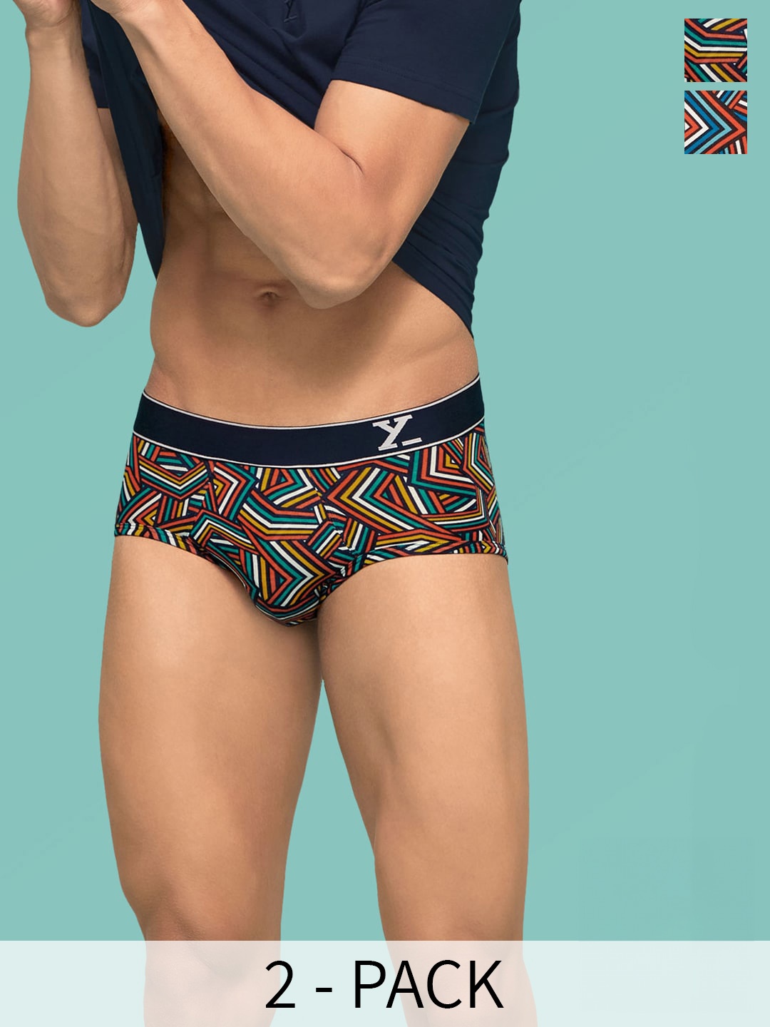 

XYXX Men Pack of 2 Relaxed Fit Printed Parallax Intellifresh Cotton Brief, Assorted