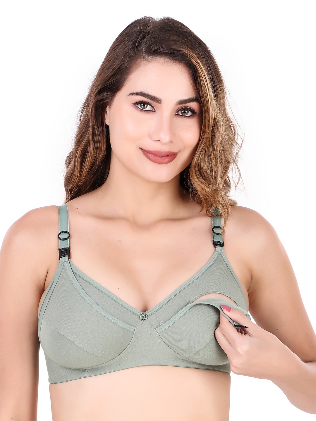 

Extoes Full Coverage Non Padded Non-Wired Cotton Maternity Bra With All Day Comfort, Green