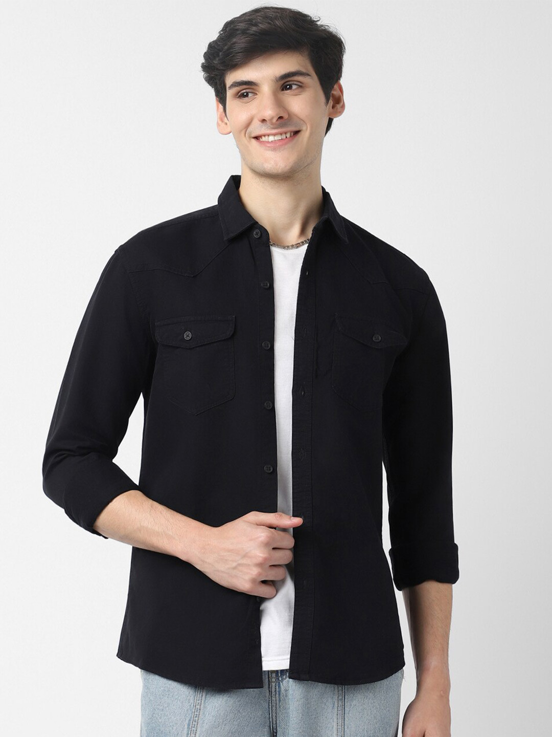 

VASTRADO Opaque Pure Cotton Casual Shirt, Black