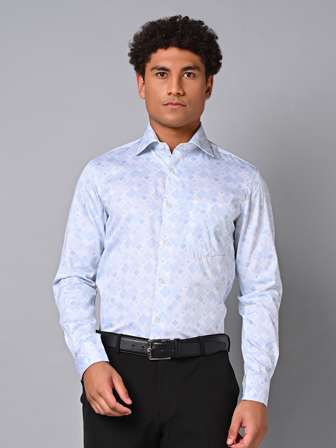 

Justin Whyte Classic Geometric Printed Pure Cotton Formal Shirt, Blue
