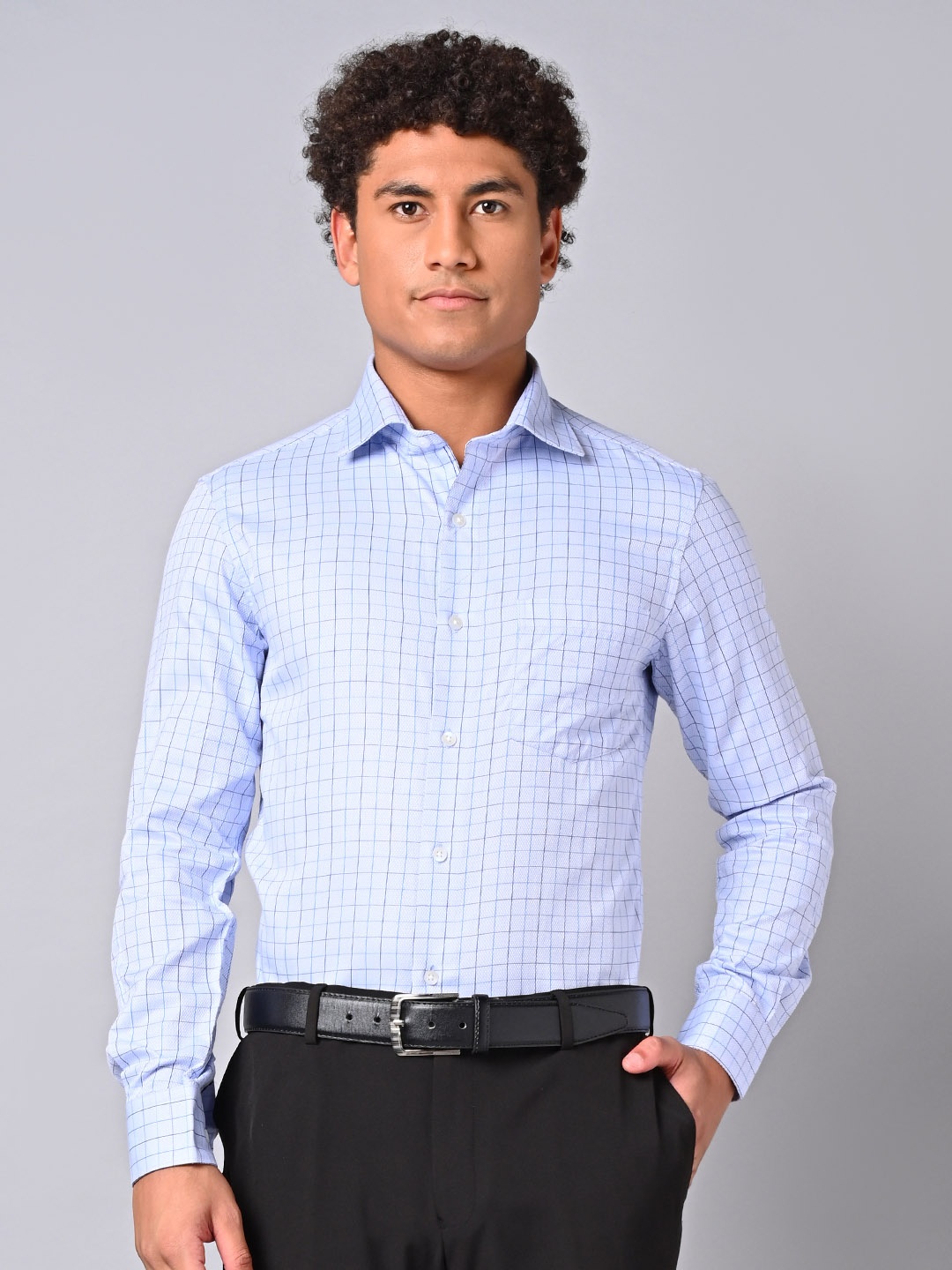 

Justin Whyte Classic Checked Pure Cotton Formal Shirt, Blue