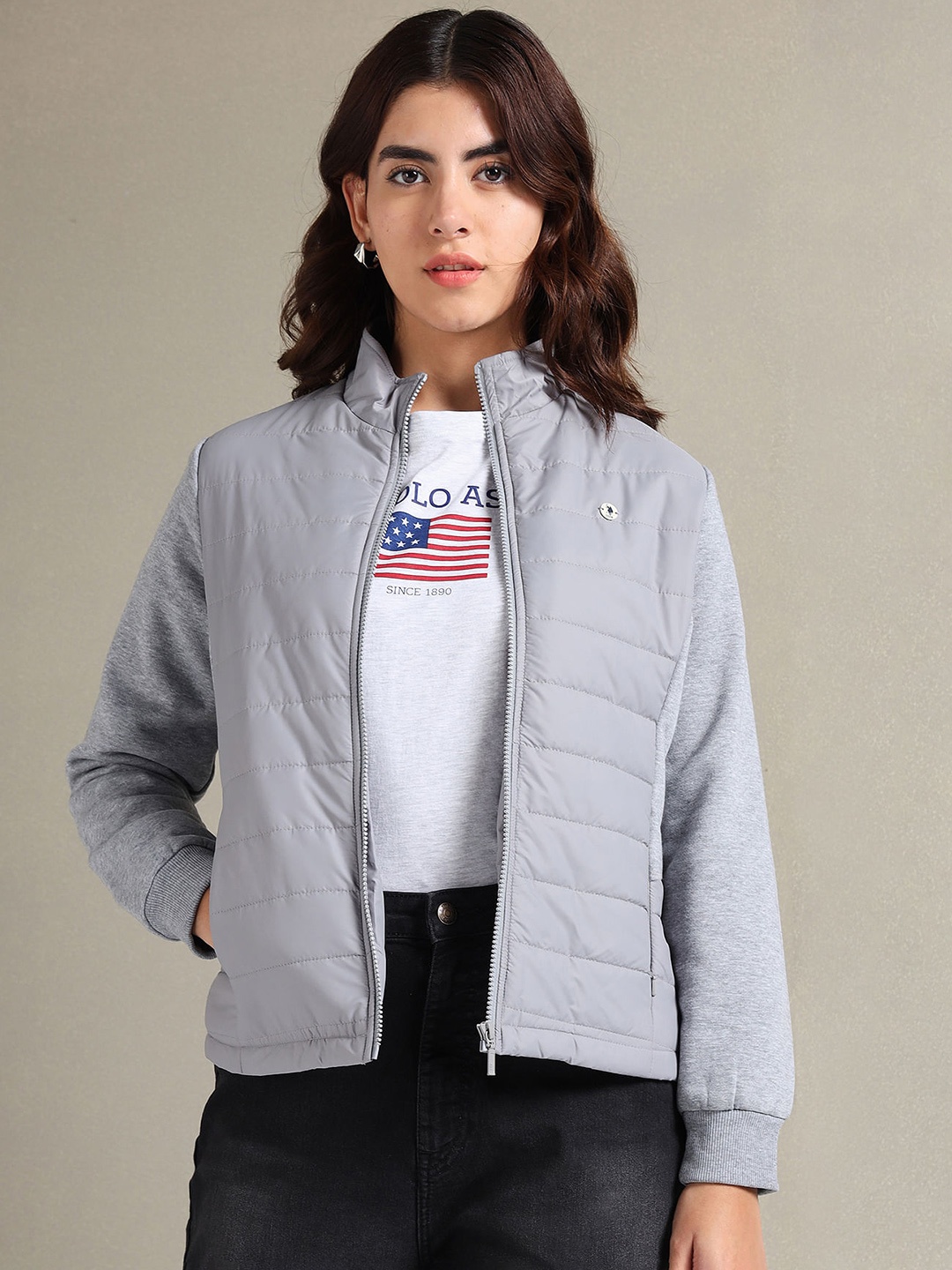 

U.S. Polo Assn. Women Mock Collar Padded Jacket, Grey