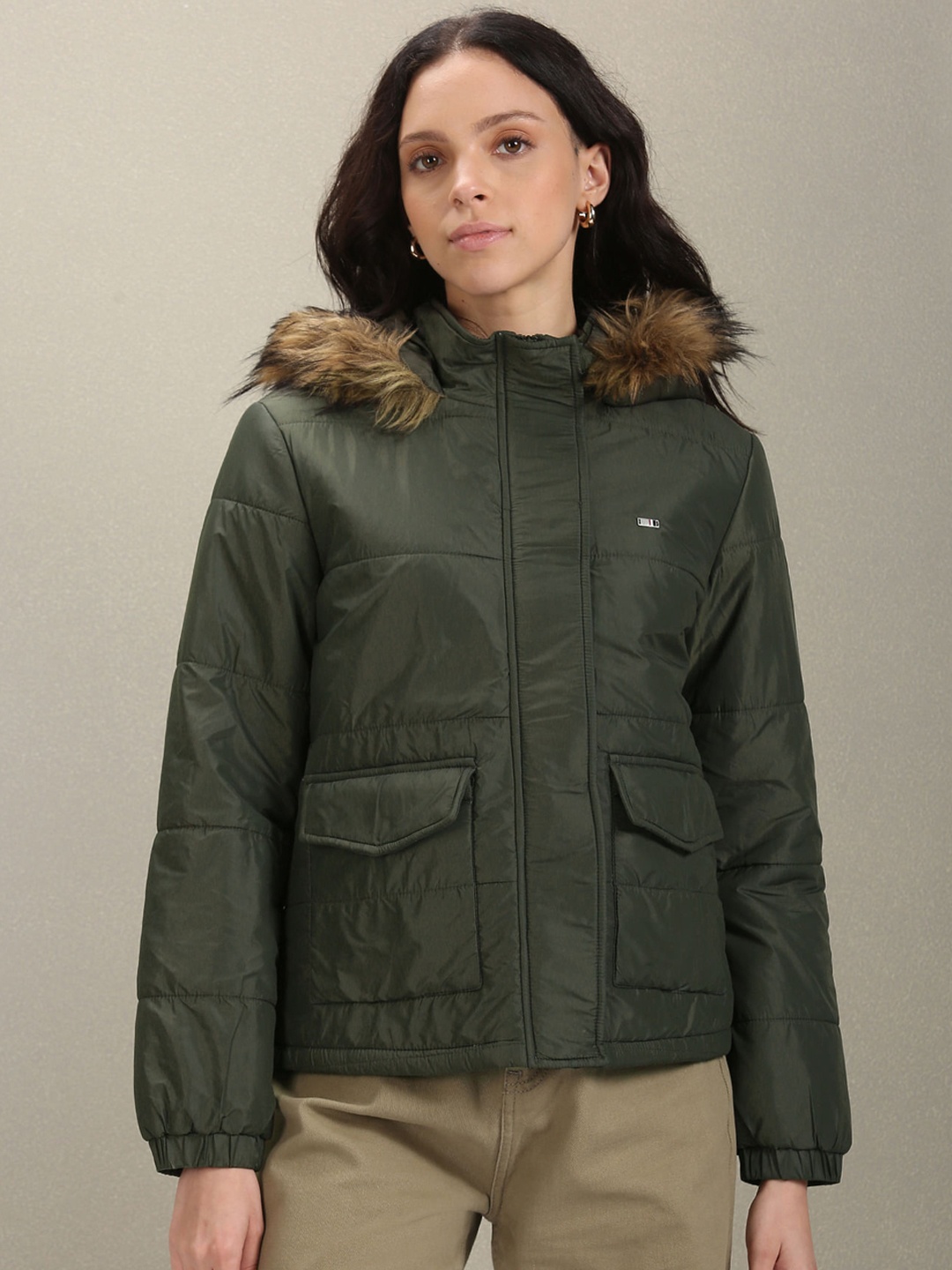 

U.S. Polo Assn. Women Hooded Parka Jacket With Faux Fur Trim, Olive