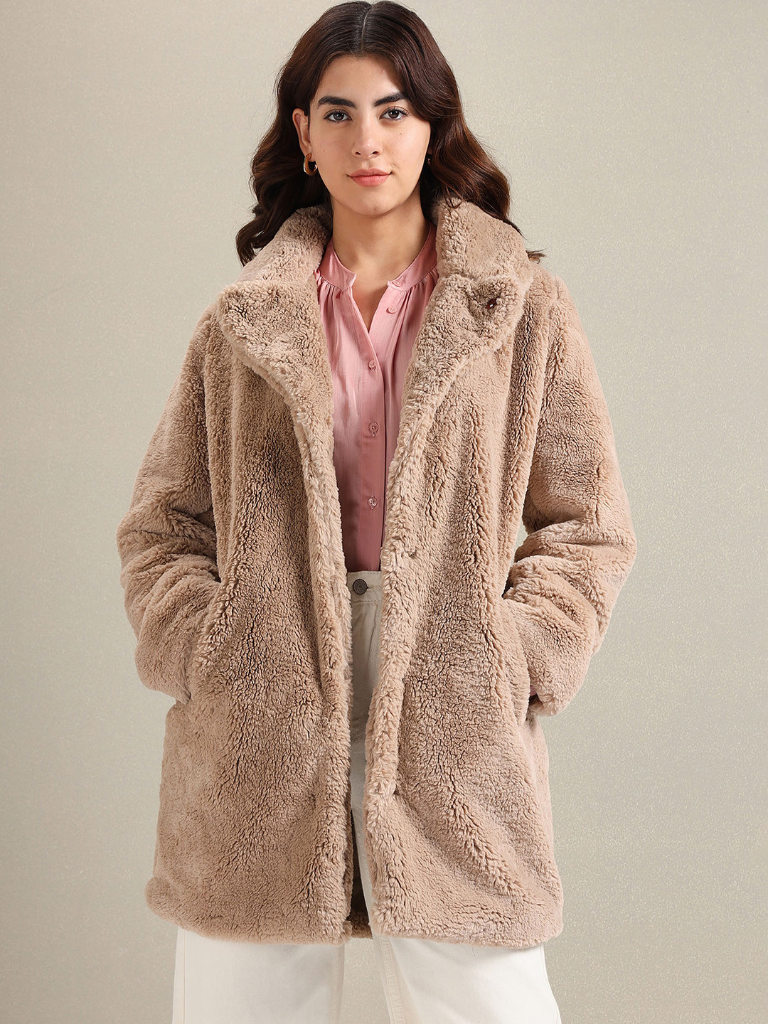 

U.S. Polo Assn. Women Self Design Longline Overcoat, Beige