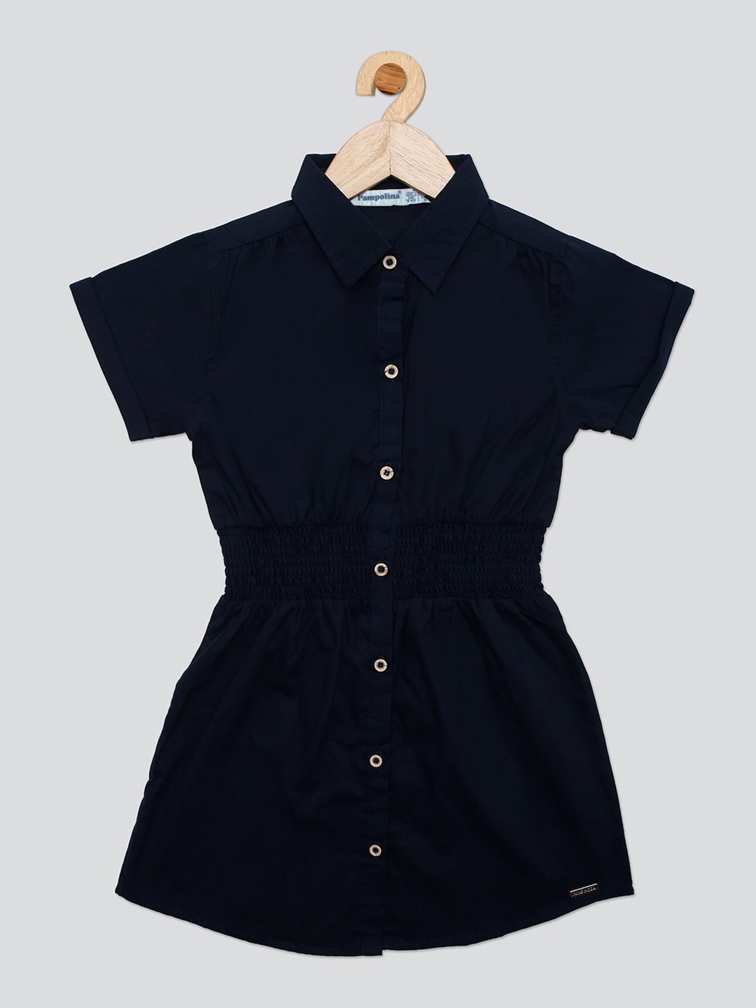 

PAMPOLINA Girls Short Sleeves Cotton Shirt Dress, Navy blue