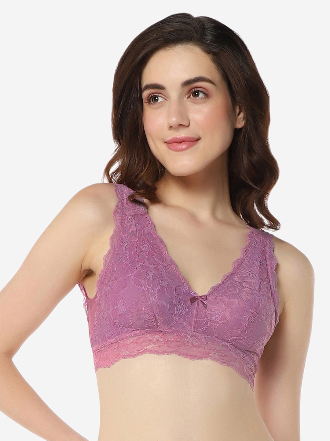 

Amante Floral Lace Full Coverage Non Padded Bralette Bra With All Day Comfort, Purple