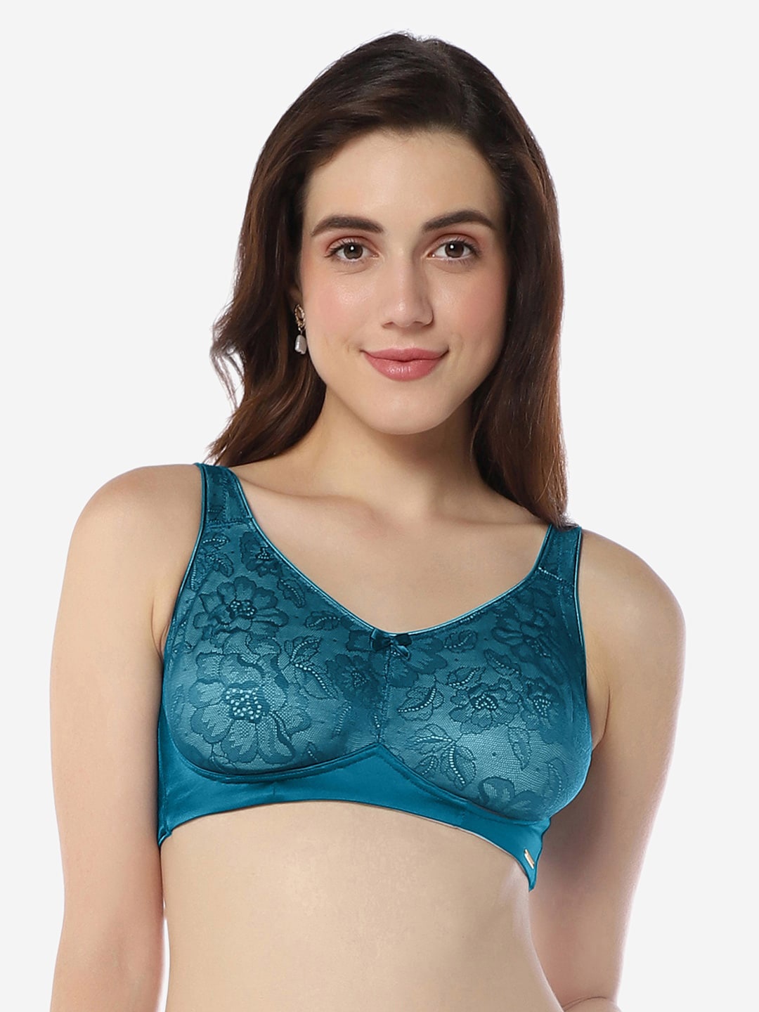 

Amante Floral Lace Full Coverage Non Padded T-shirt Bra With All Day Comfort, Blue