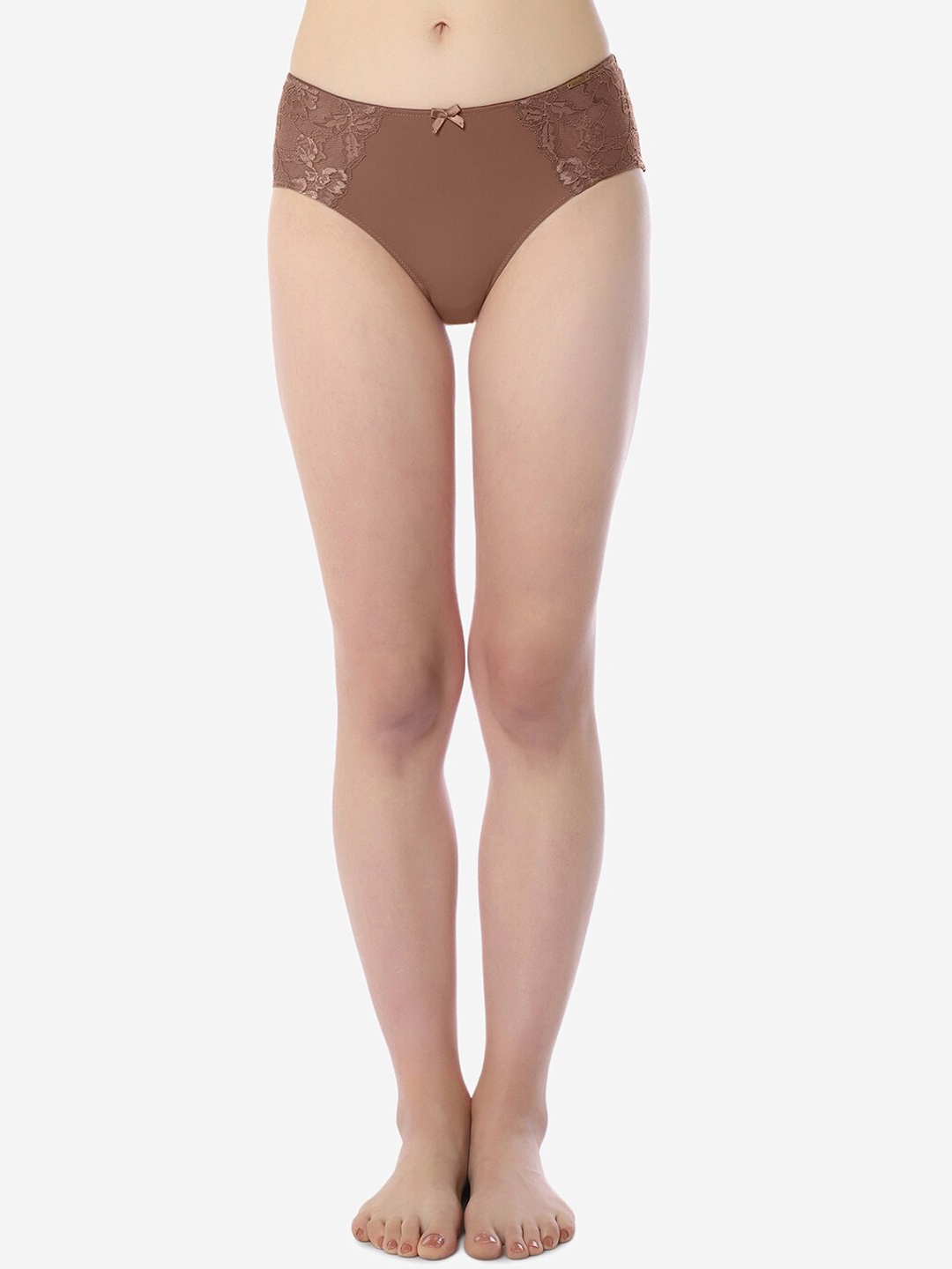 

Amante Floral Lace Breathable Mid-Rise Hipster Brief, Brown