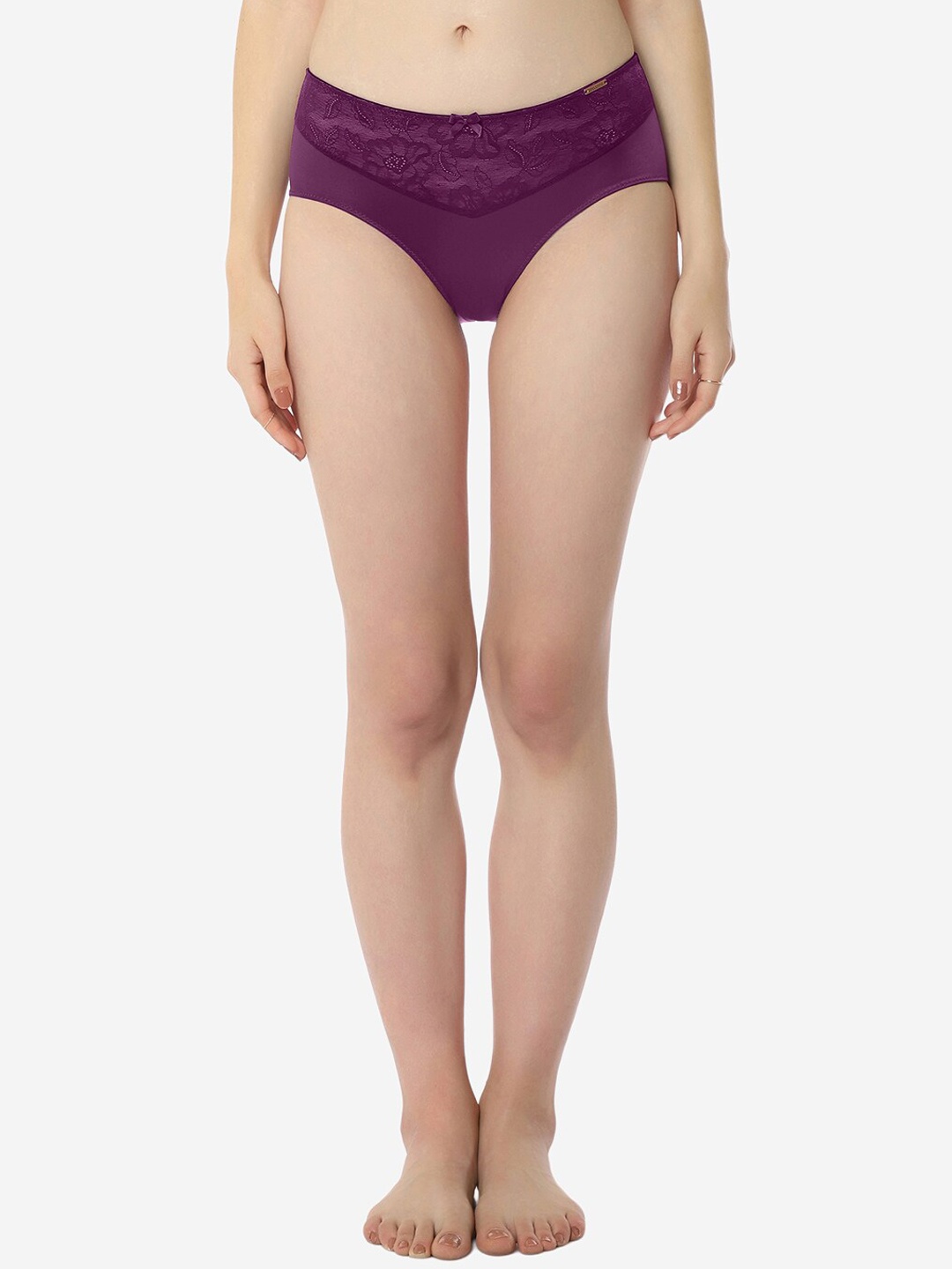 

Amante Floral Lace Breathable Mid-Rise Hipster Brief, Purple