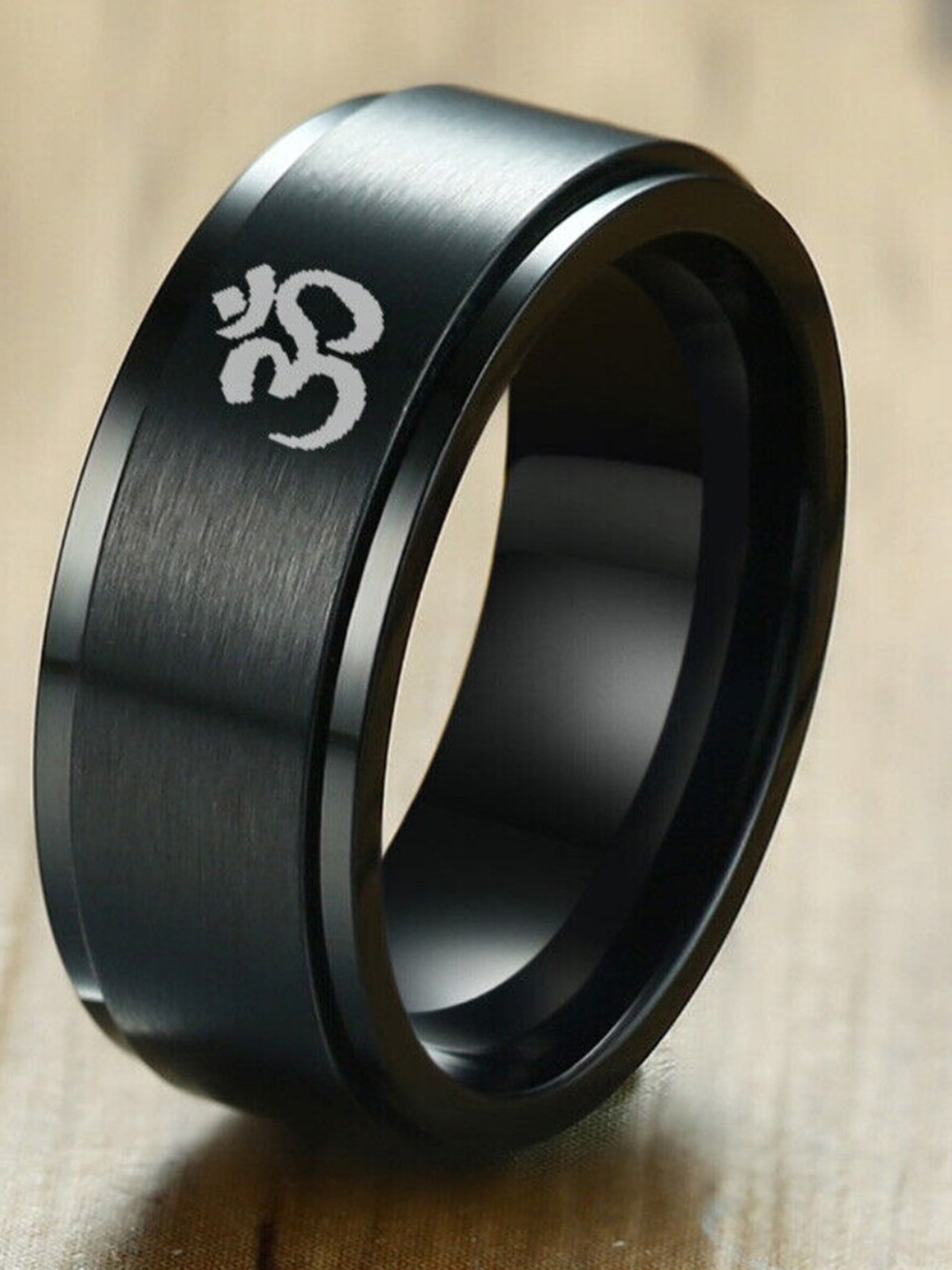 

SALTY Men Om Printed Stainless Steel Finger Ring, Black