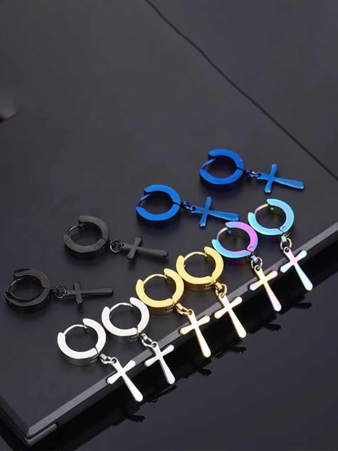 

VIEN Set Of 5 Geometric Drop Earrings, Gold