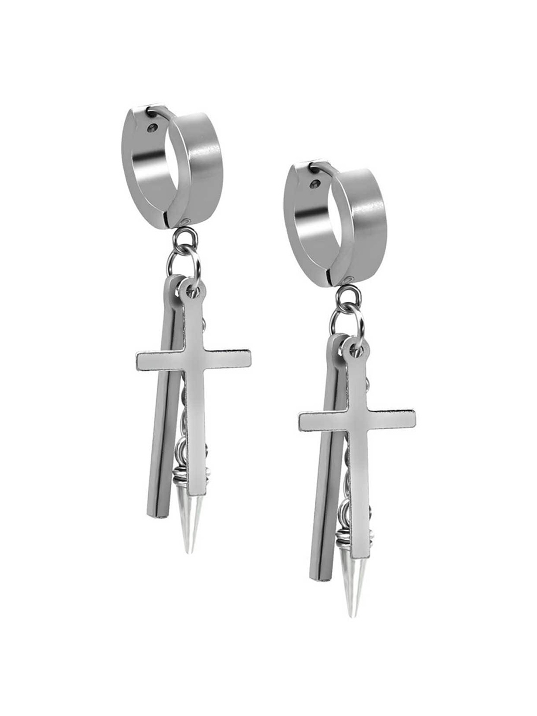 

VIEN Men Geometric Hoop Earrings, Silver
