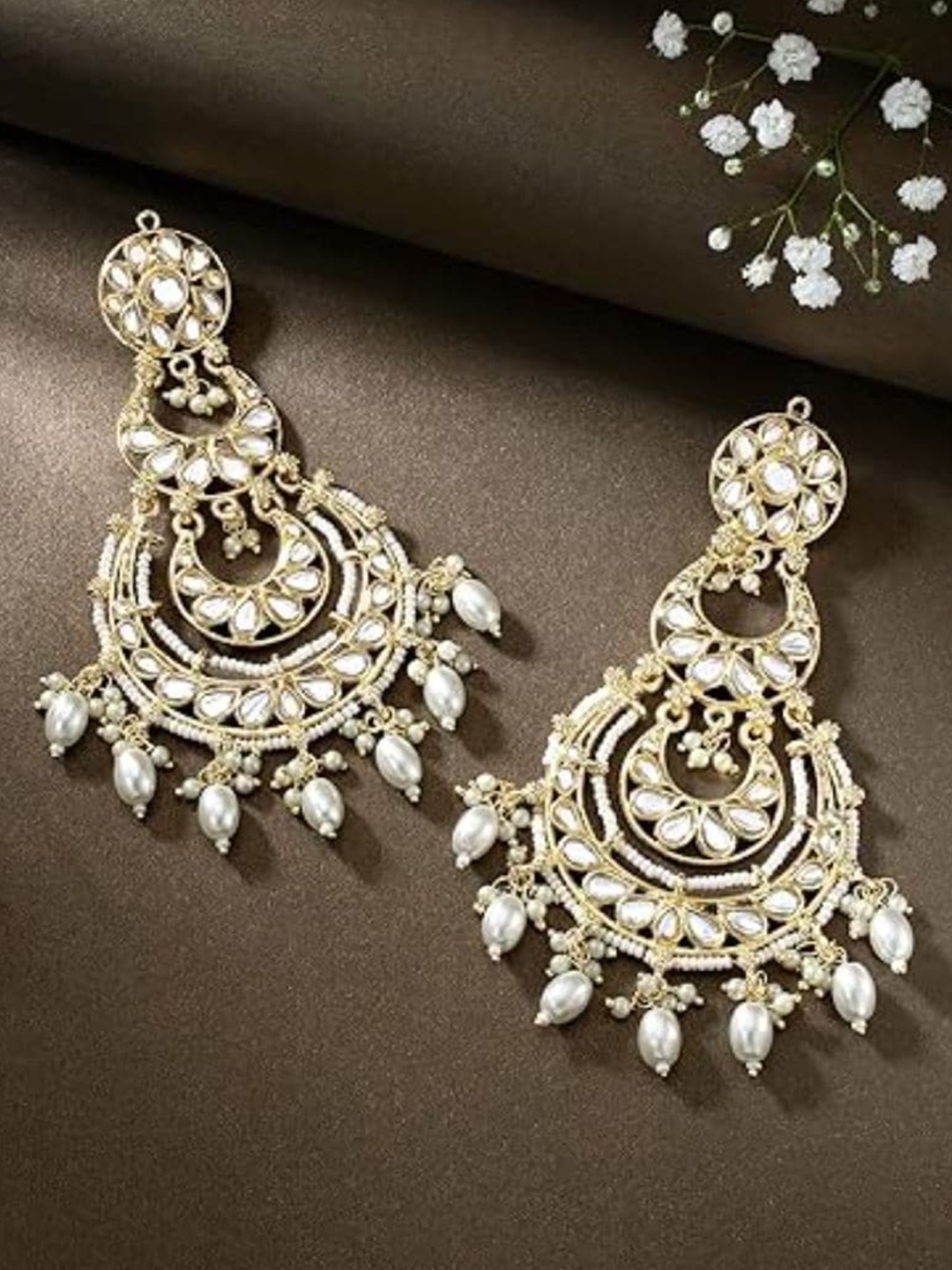 

I Jewels Gold-Plated Kundan Contemporary Chandbalis