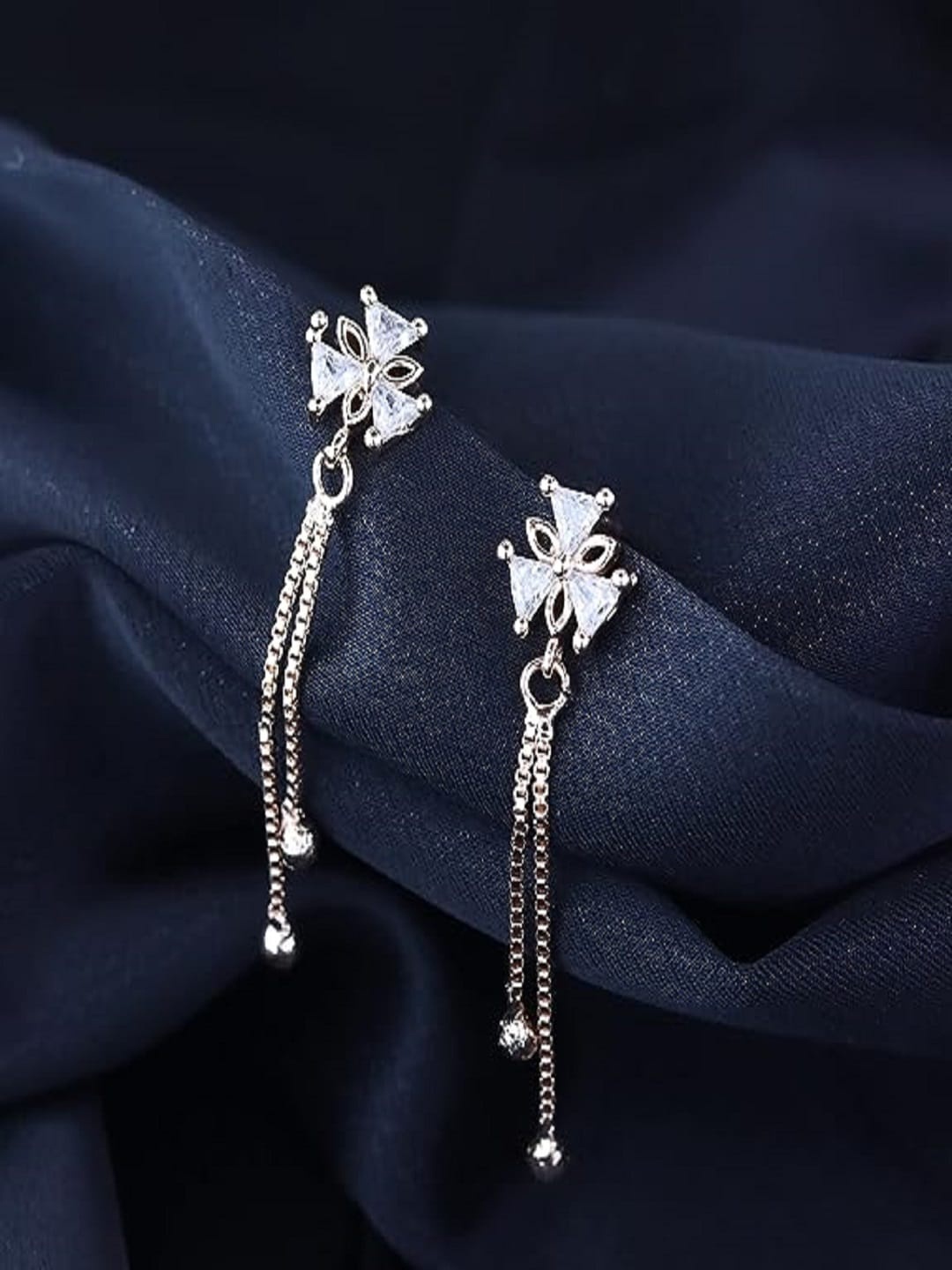

I Jewels Rose Gold American Diamond Contemporary Drop Earrings