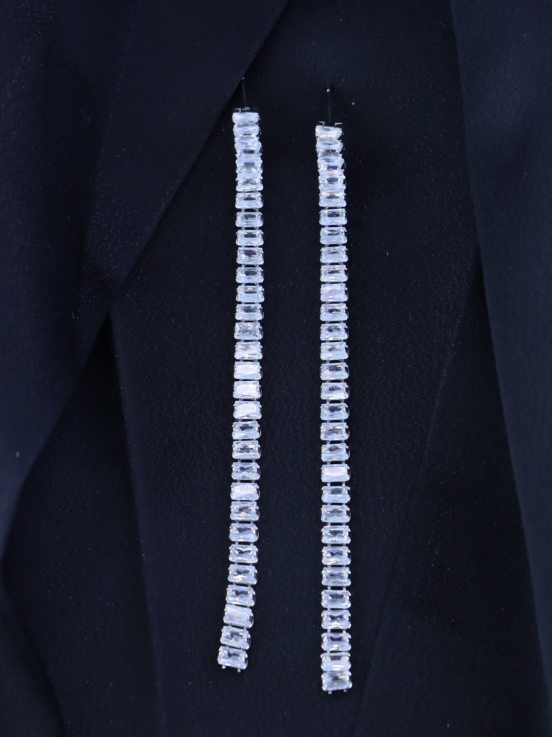 

I Jewels Silver-Plated AD Studded Contemporary Drop Earrings