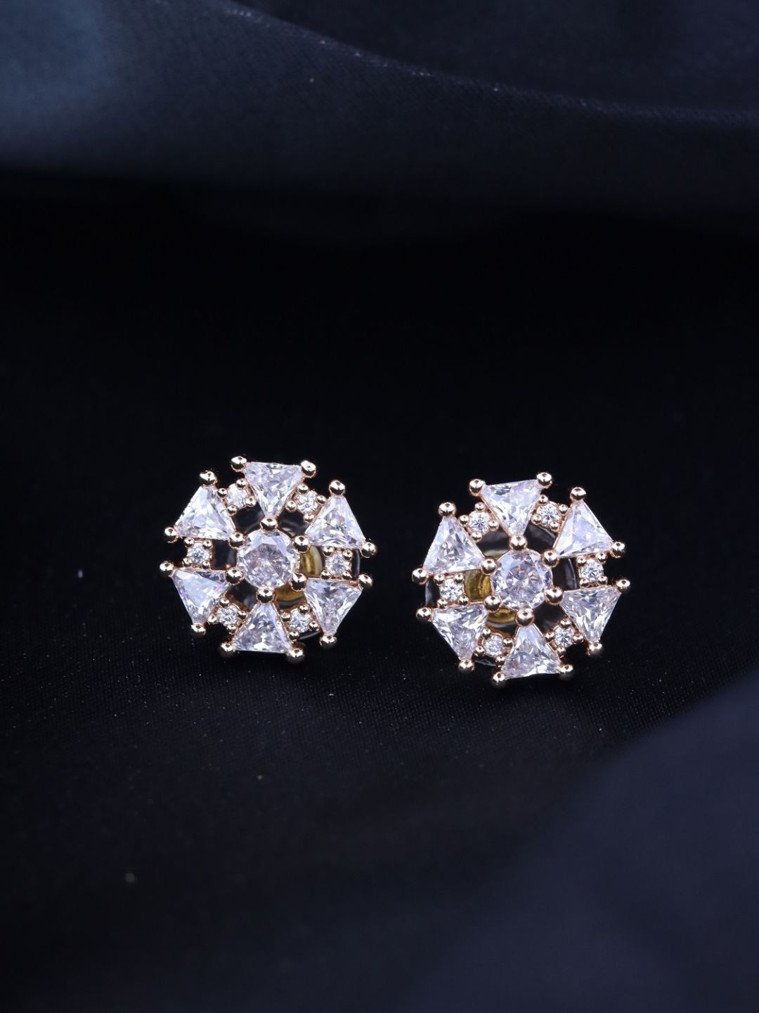 

I Jewels Rose Gold-Plated American Diamond Contemporary Stud Earrings