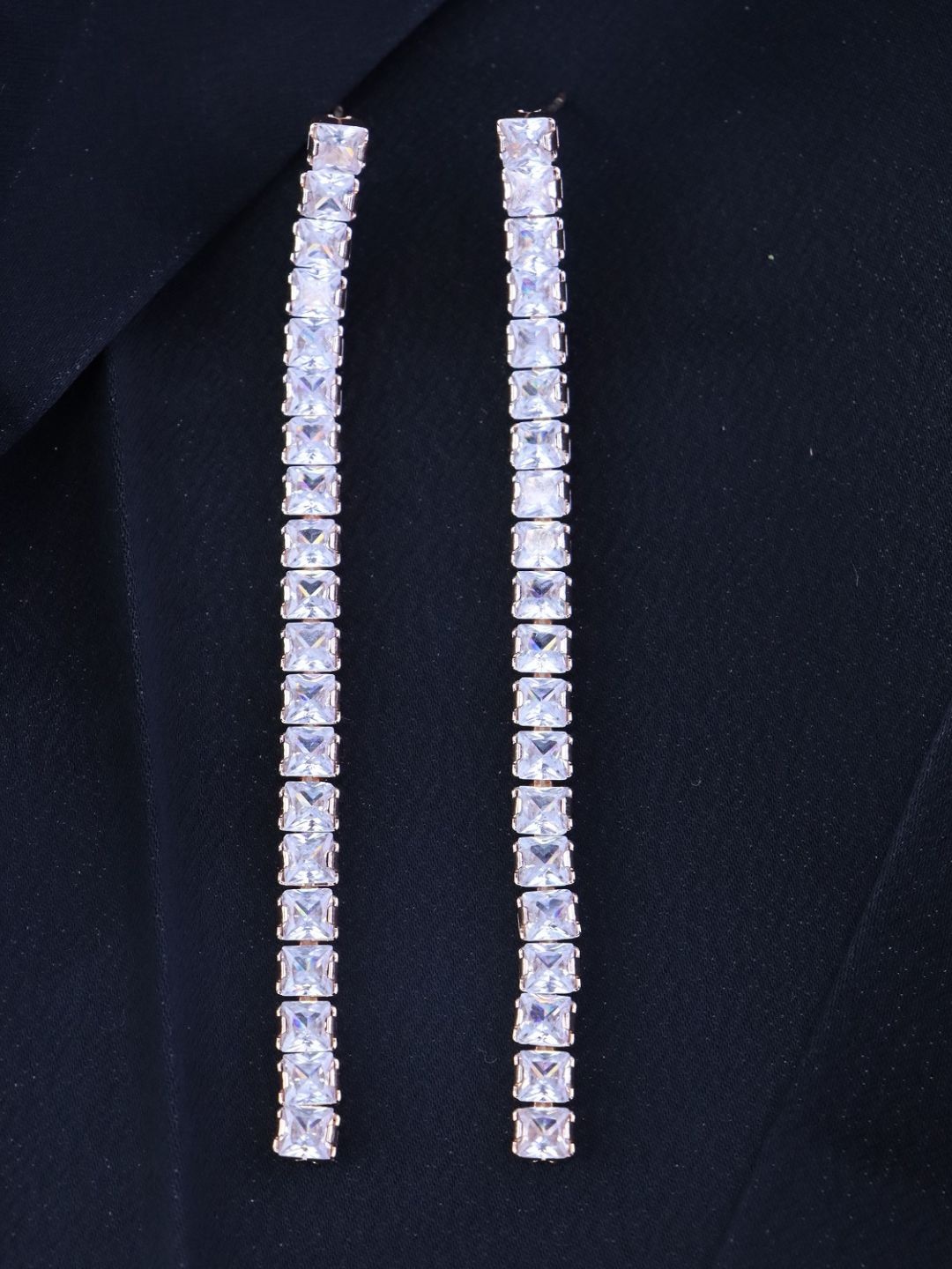 

I Jewels Rose Gold-Plated AD Studded Contemporary Drop Earrings