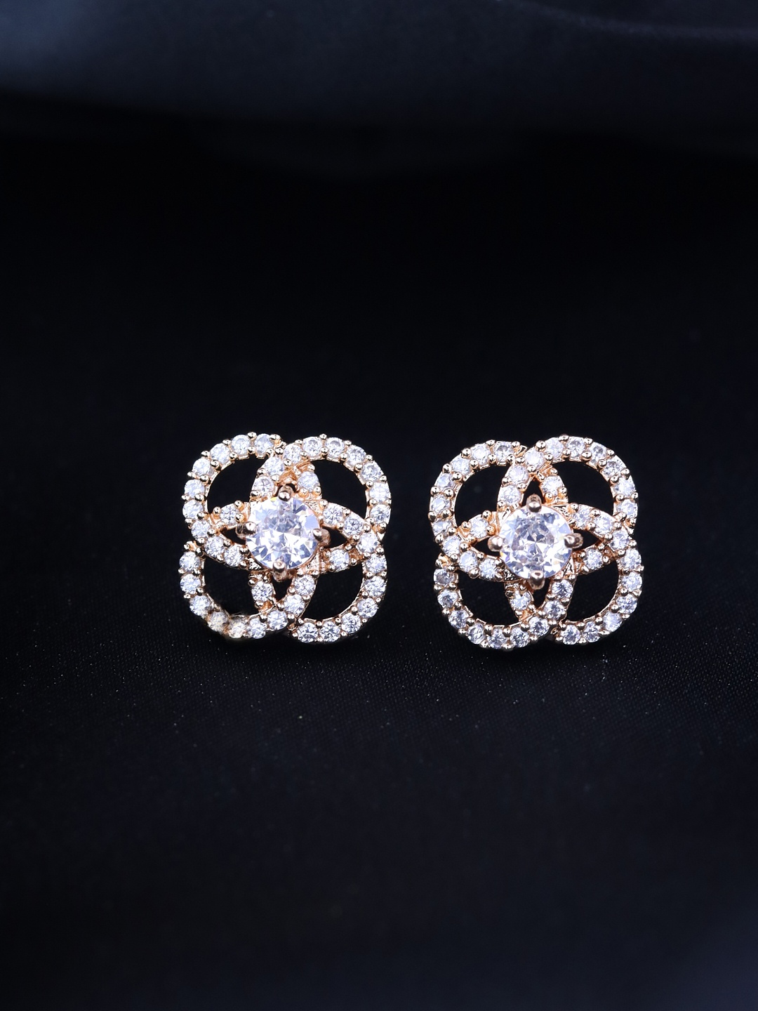 

I Jewels Rose Gold-Plated American Diamond Contemporary Stud Earrings