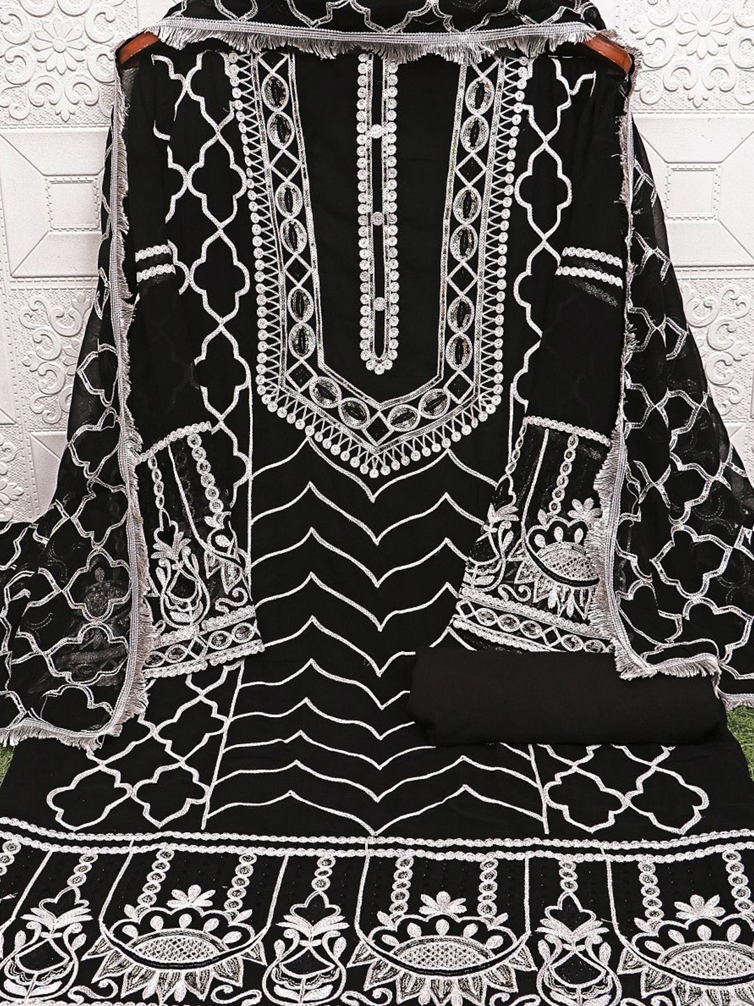

VAIRAGEE Embroidered Sequinned Unstitched Dress Material, Black
