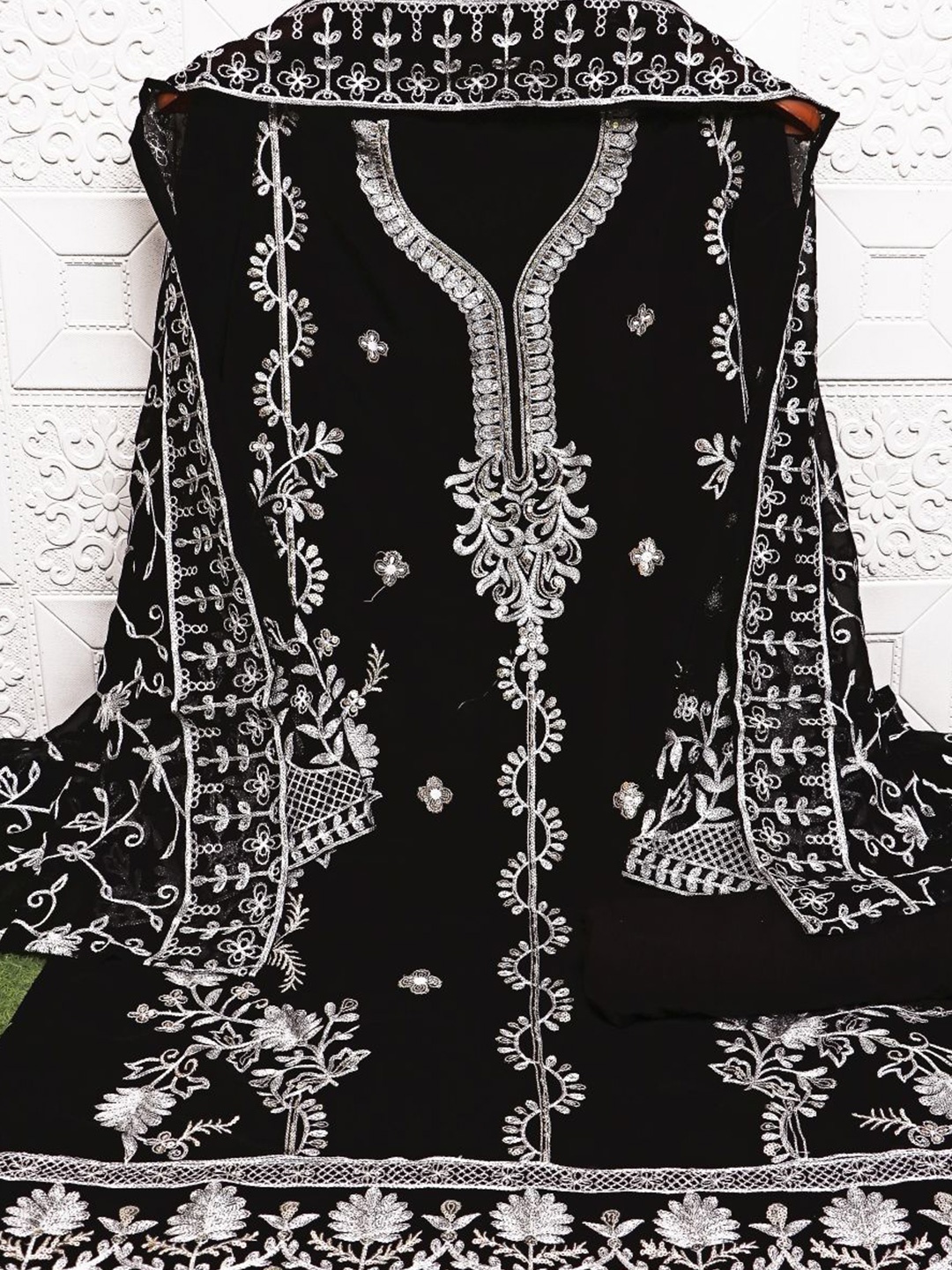 

VAIRAGEE Embroidered Sequinned Unstitched Dress Material, Black