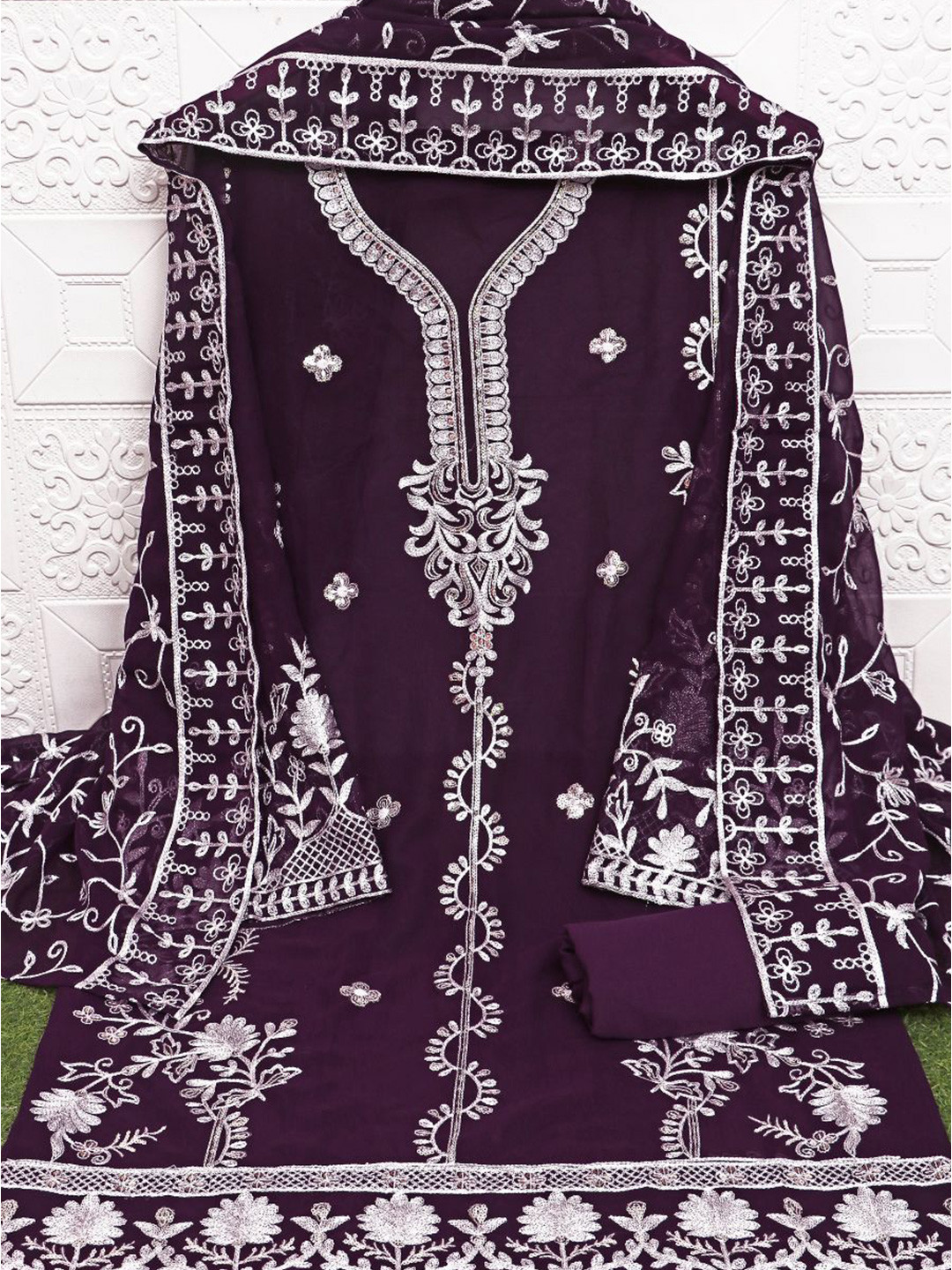 

VAIRAGEE Embroidered Sequinned Unstitched Dress Material, Purple