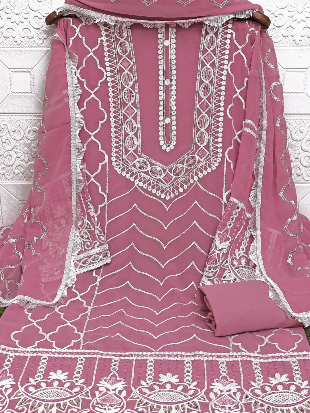 

VAIRAGEE Embroidered Sequinned Unstitched Dress Material, Mauve