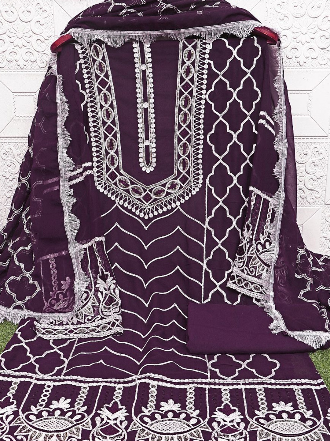 

VAIRAGEE Embroidered Sequinned Unstitched Dress Material, Purple