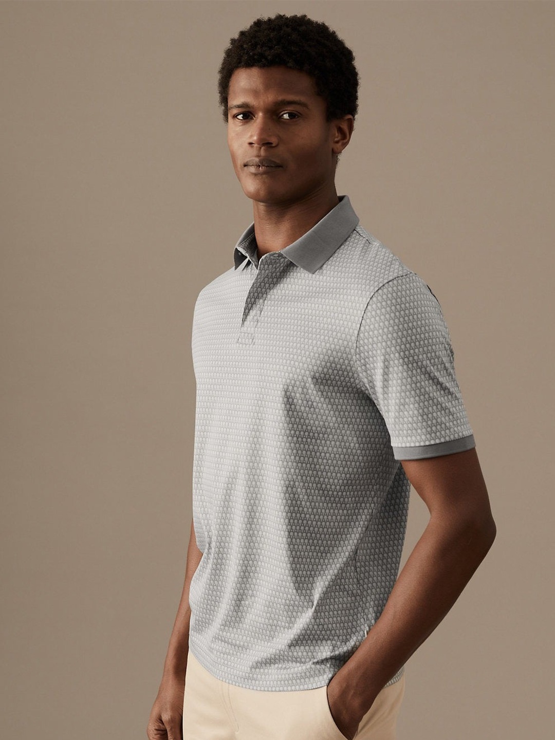 

Marks & Spencer Abstract Printed Polo Collar Cotton T-shirt, Grey