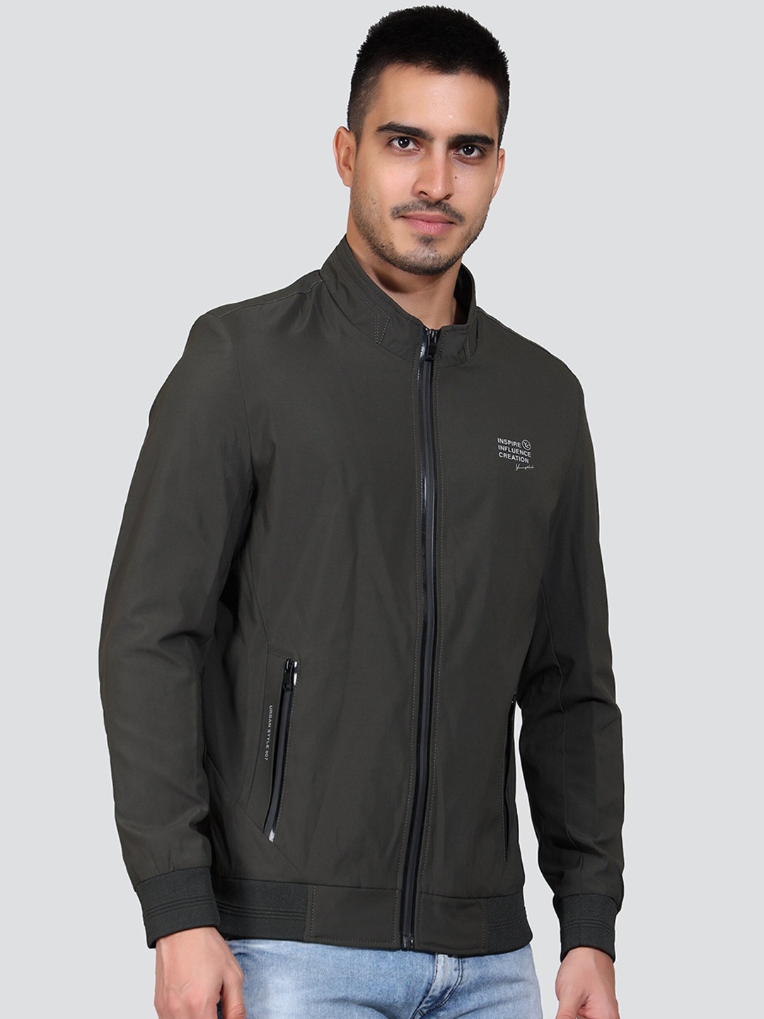 

YOUNG CLUB CLASSIC Mock Collar Long Sleeve Lightweight Bomber Jacket, Olive