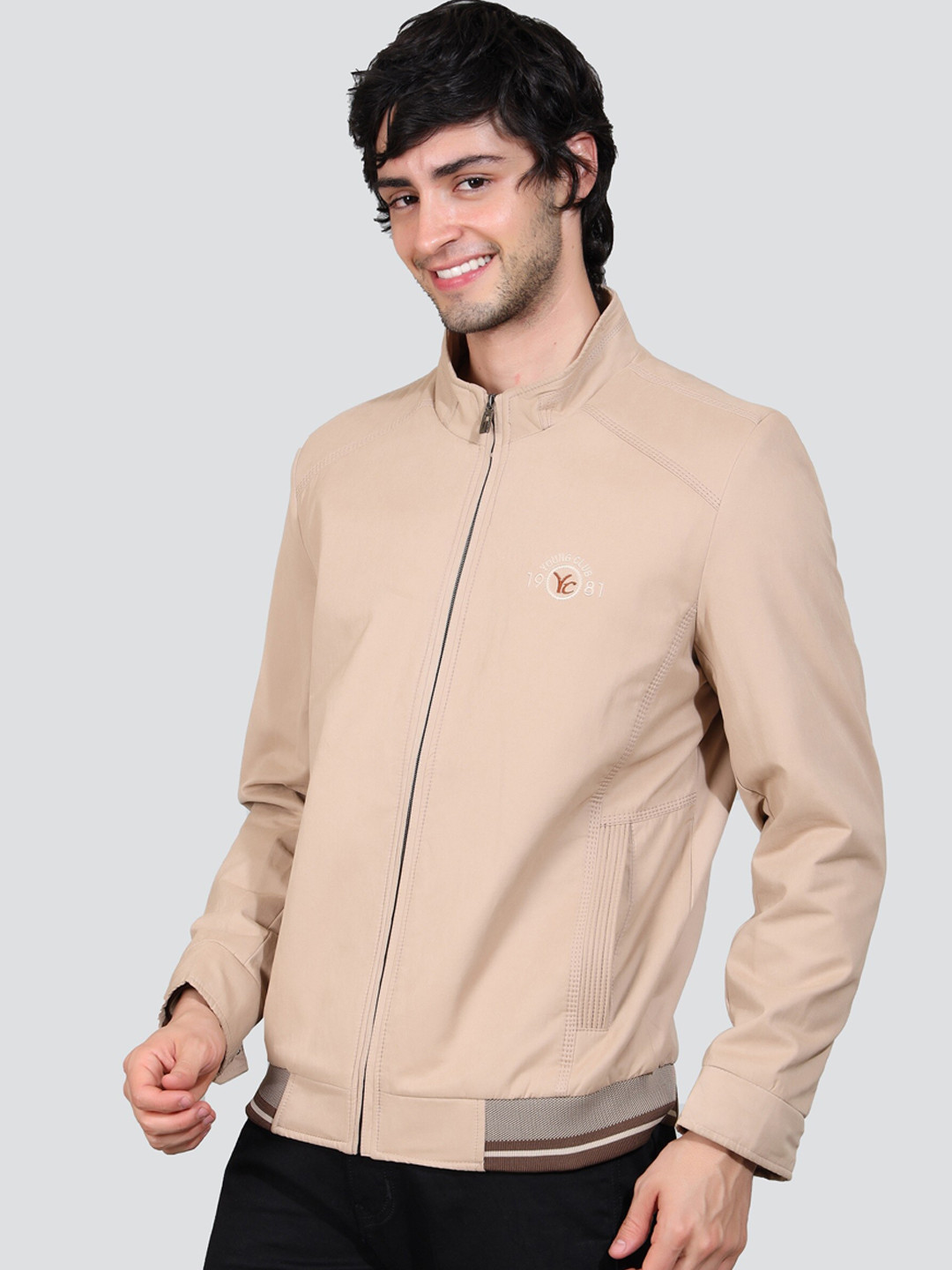 

YOUNG CLUB CLASSIC Stand Collar Lightweight Long Sleeves Sporty Jacket, Khaki