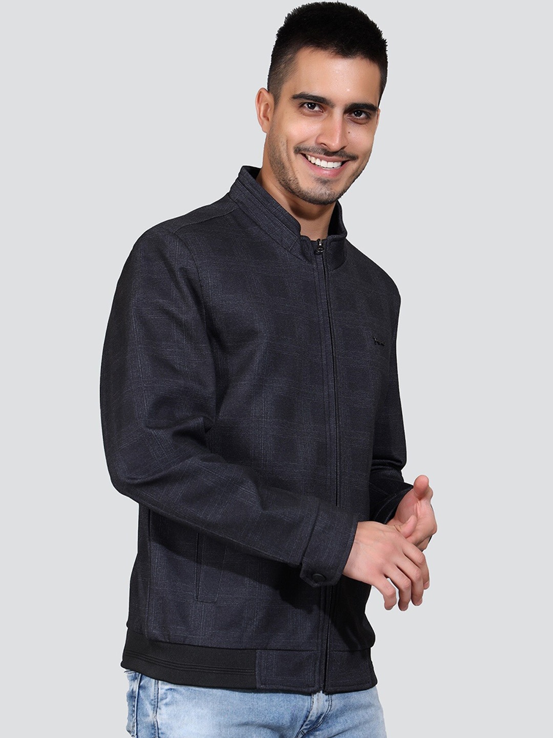 

YOUNG CLUB CLASSIC Checked Lightweight Bomber Jacket, Navy blue