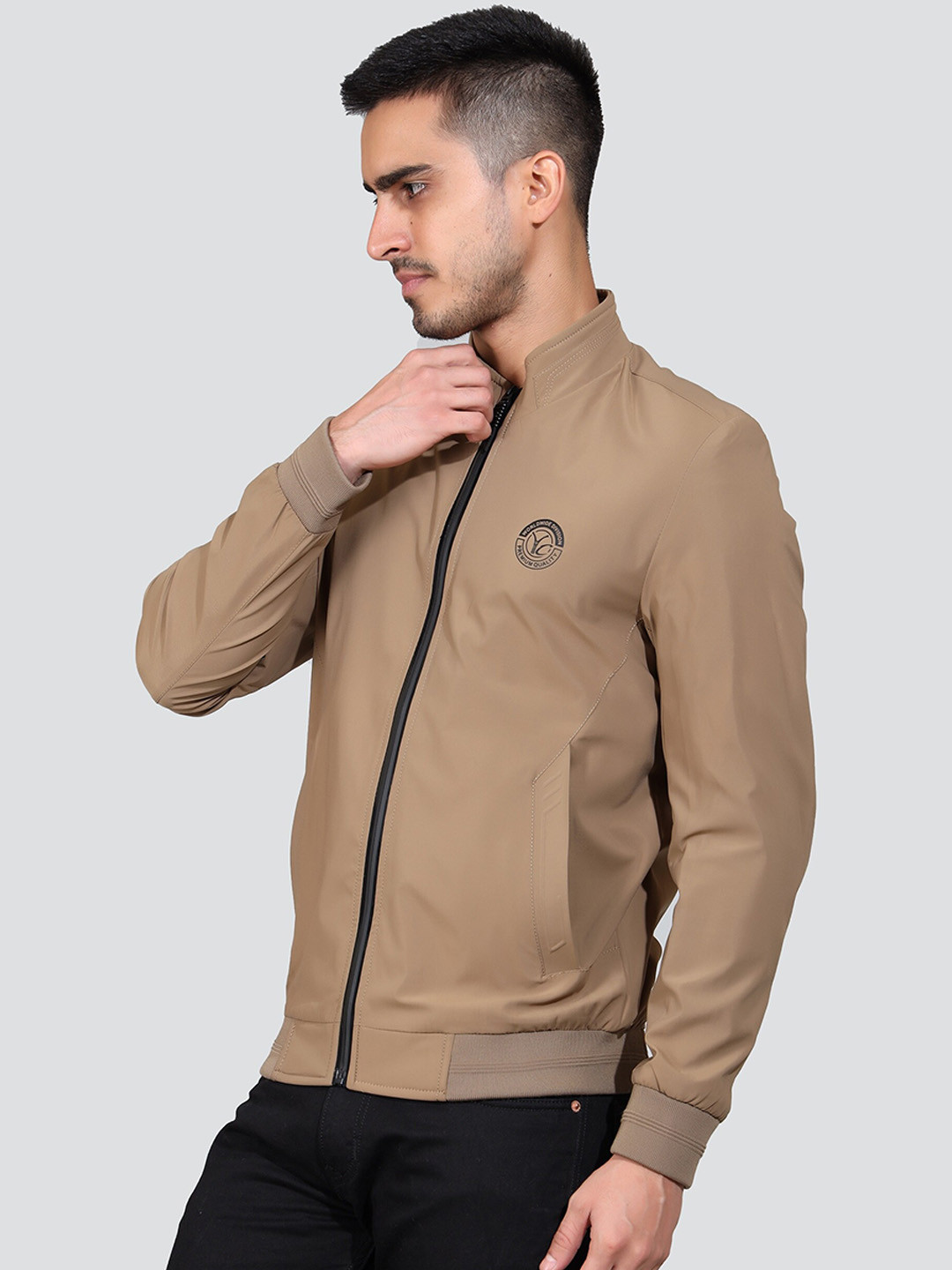 

YOUNG CLUB CLASSIC Mock Collar Long Sleeve Lightweight Bomber Jacket, Khaki
