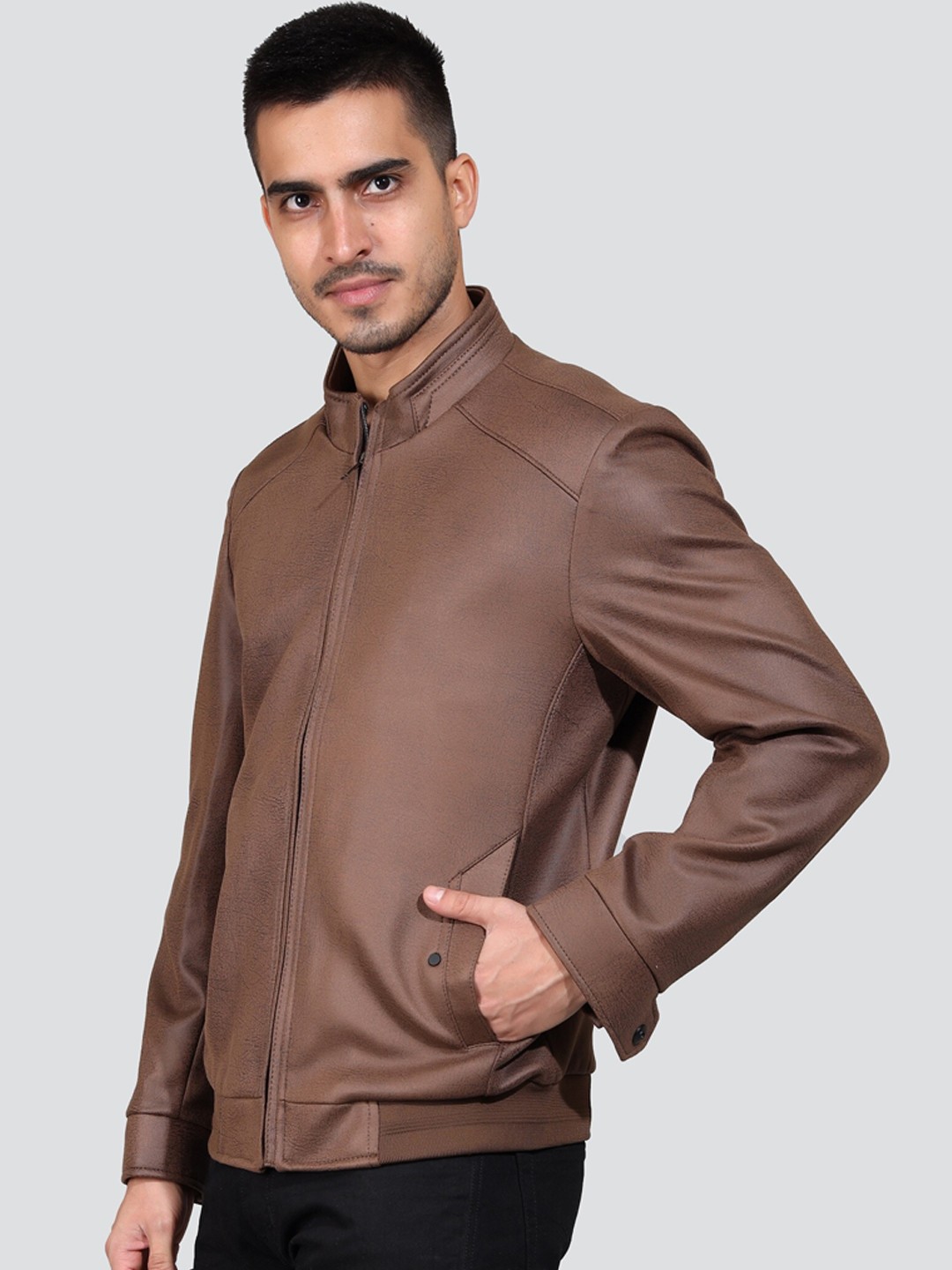 

YOUNG CLUB CLASSIC Lightweight Biker Jacket, Brown
