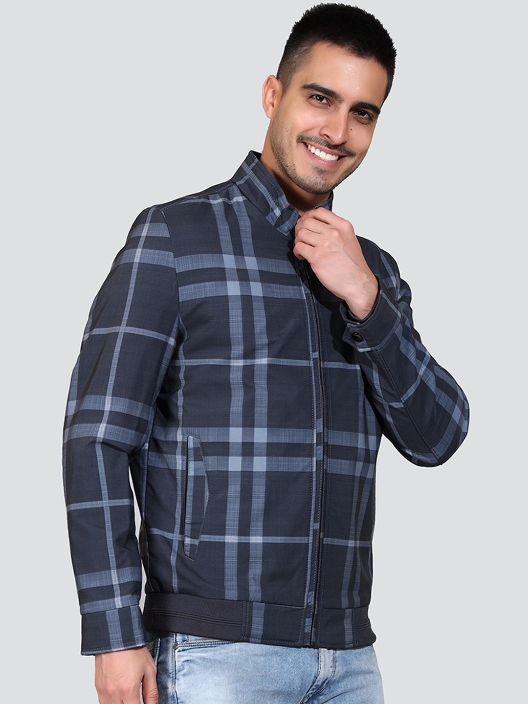 

YOUNG CLUB CLASSIC Checked Lightweight Bomber Jacket, Navy blue