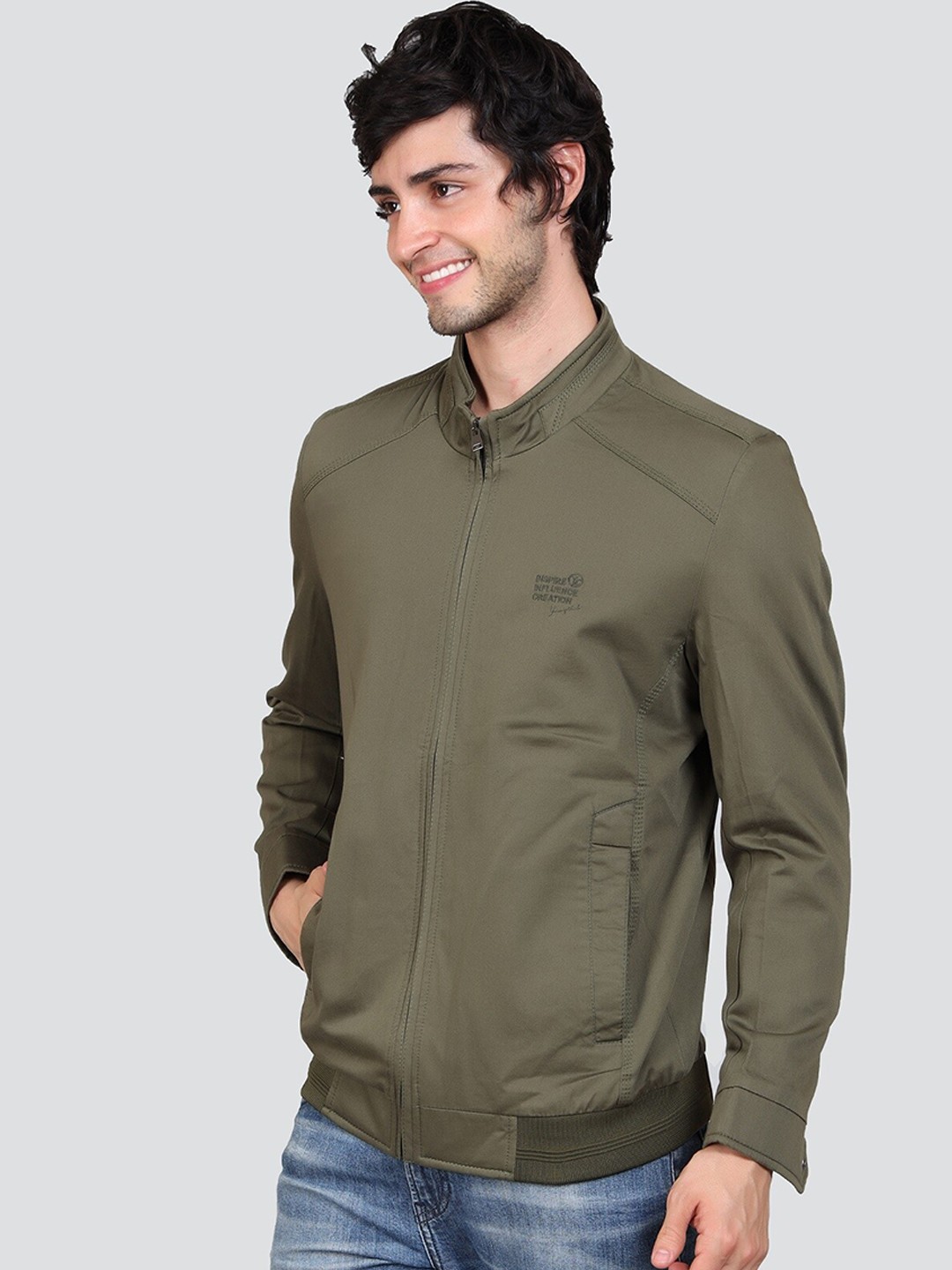 

YOUNG CLUB CLASSIC Stand Collar Lightweight Long Sleeves Sporty Jacket, Olive