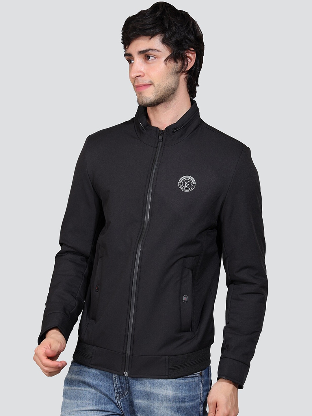 

YOUNG CLUB CLASSIC Stand Collar Lightweight Long Sleeves Wool Sporty Jacket, Black