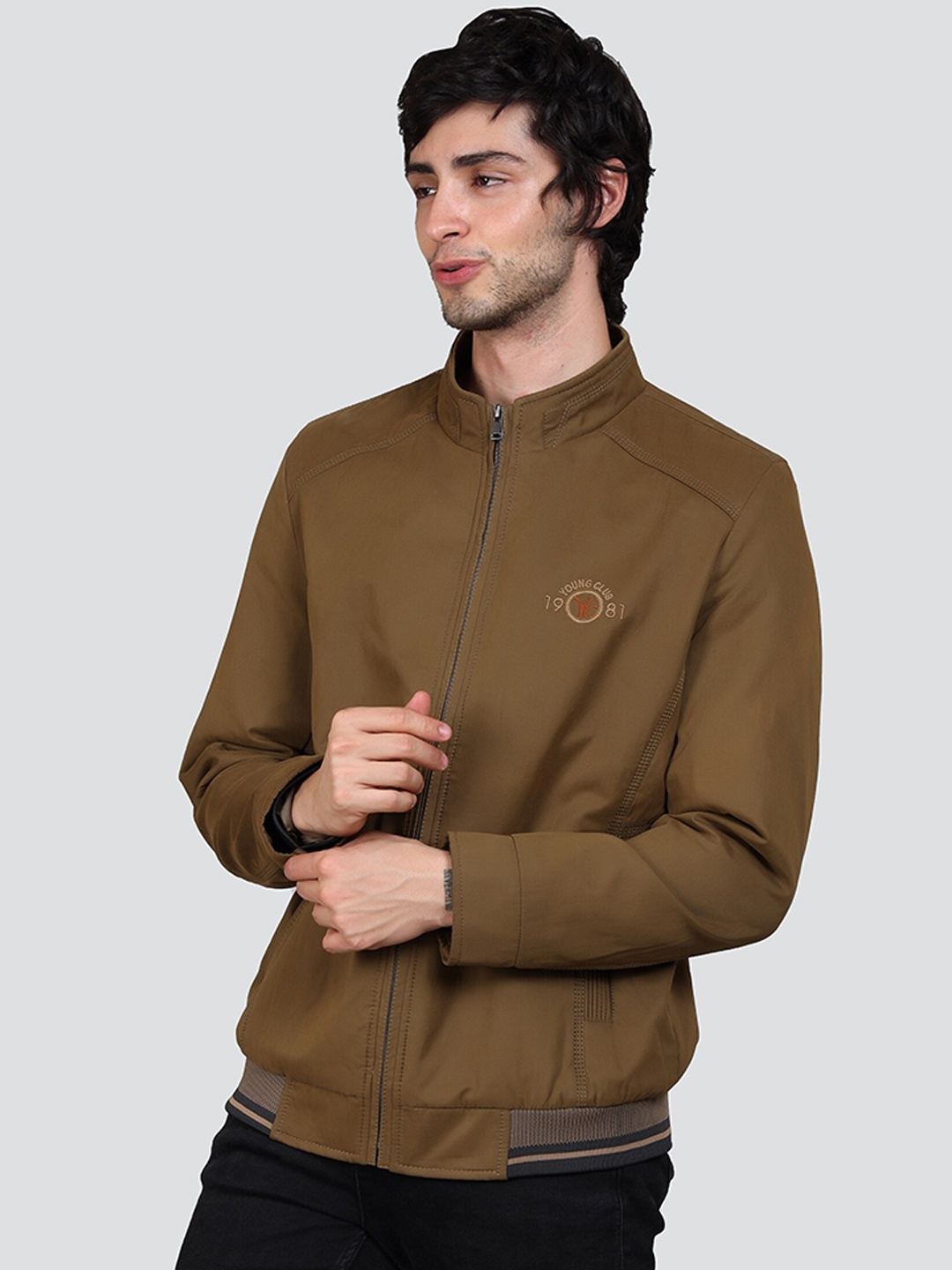 

YOUNG CLUB CLASSIC Stand Collar Lightweight Cotton Sporty Jacket, Olive