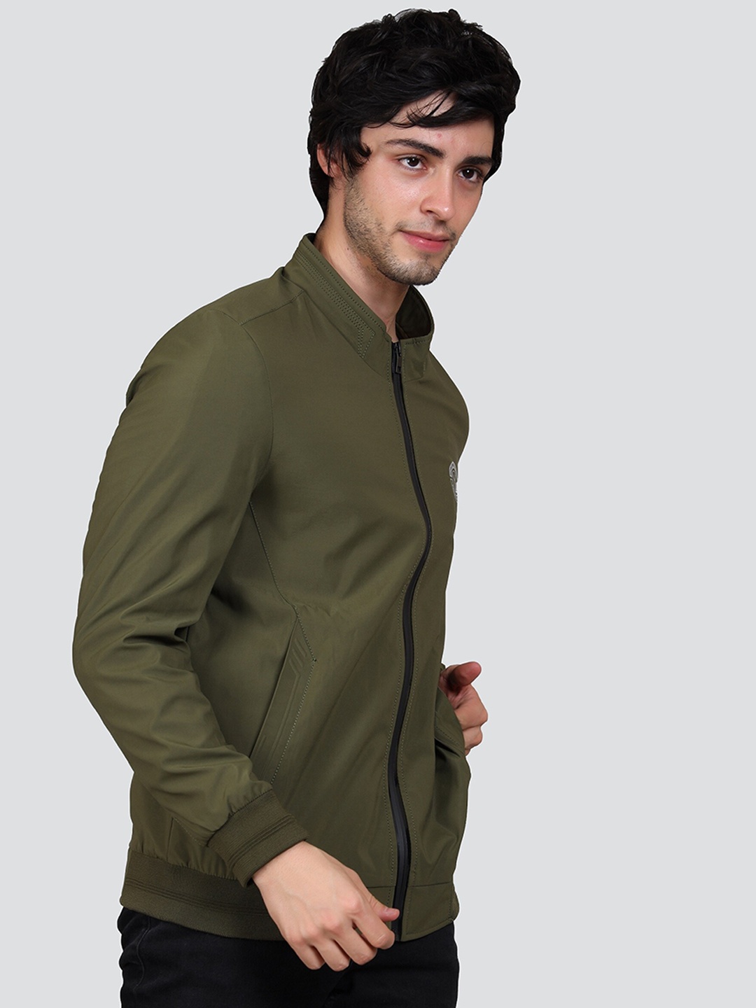 

YOUNG CLUB CLASSIC Stand Collar Lightweight Bomber Jacket, Olive