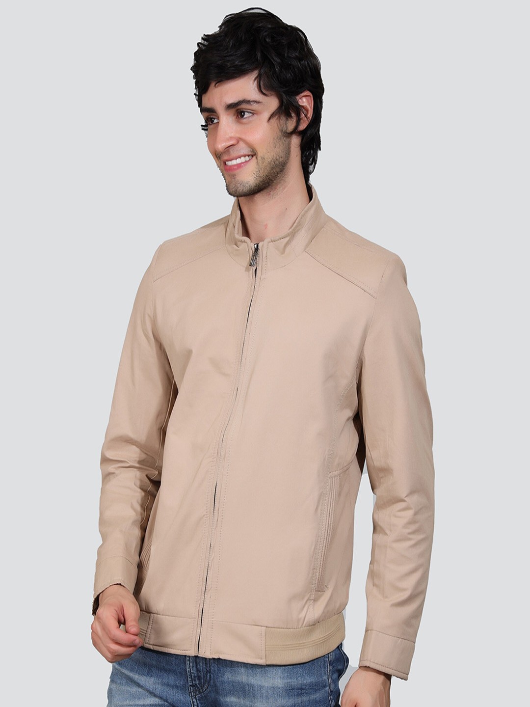 

YOUNG CLUB CLASSIC Mock Collar Lightweight Bomber Jacket, Beige
