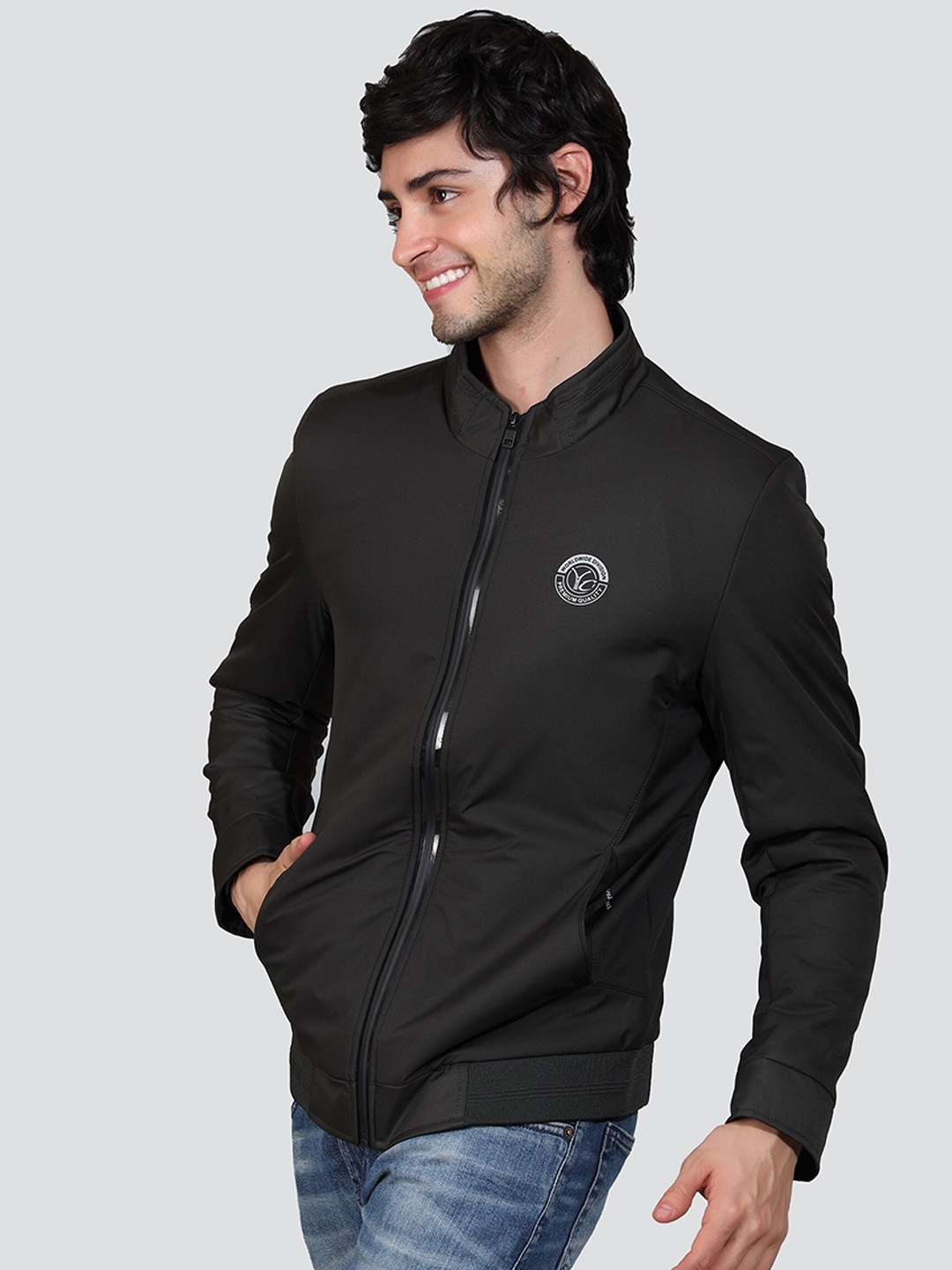 

YOUNG CLUB CLASSIC Mock Collar Lightweight Bomber Jacket, Black