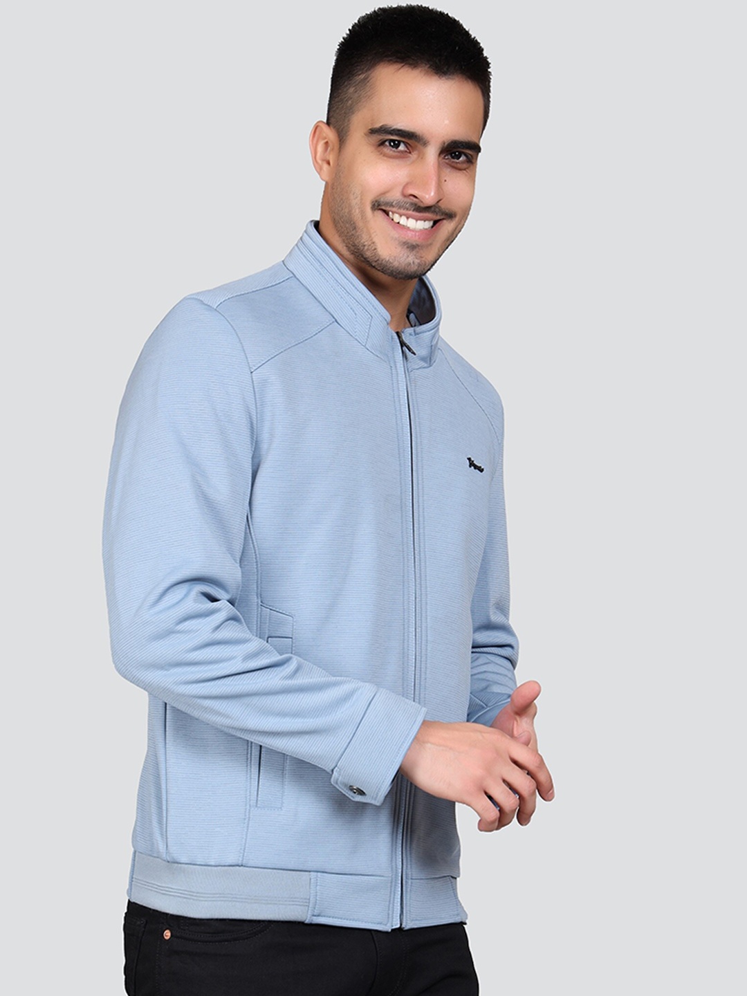 

YOUNG CLUB CLASSIC Mock Collar Long Sleeve Lightweight Bomber Jacket, Blue