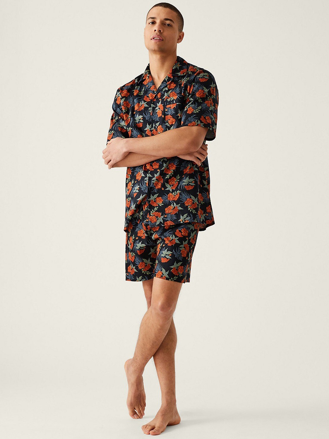 

Marks & Spencer Floral Printed Pure Cotton Night suit, Black