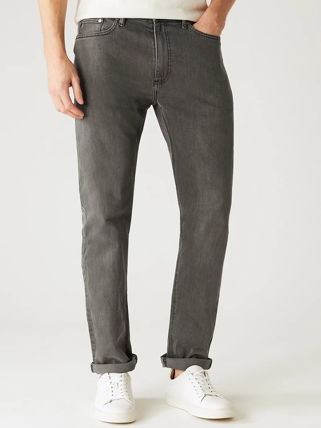 

Marks & Spencer Men Straight Fit Mid-Rise Stretchable Clean Look Jeans, Grey