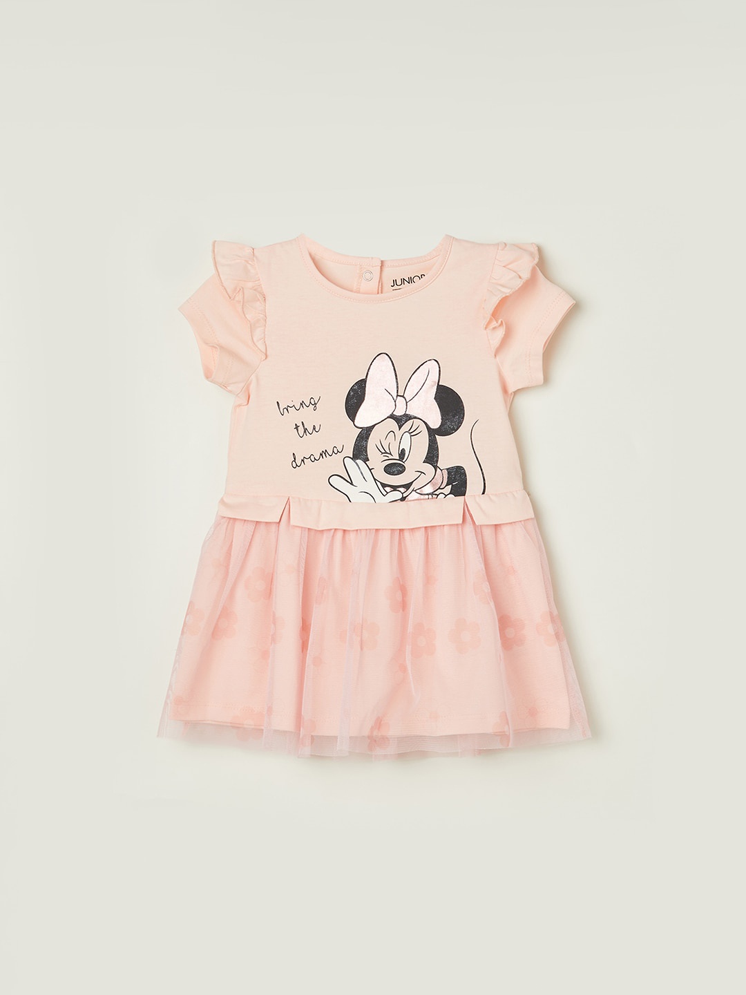 

Juniors by Lifestyle Girls Minnie Mouse Printed Ruffles A-Line Pure Cotton Dress, Peach