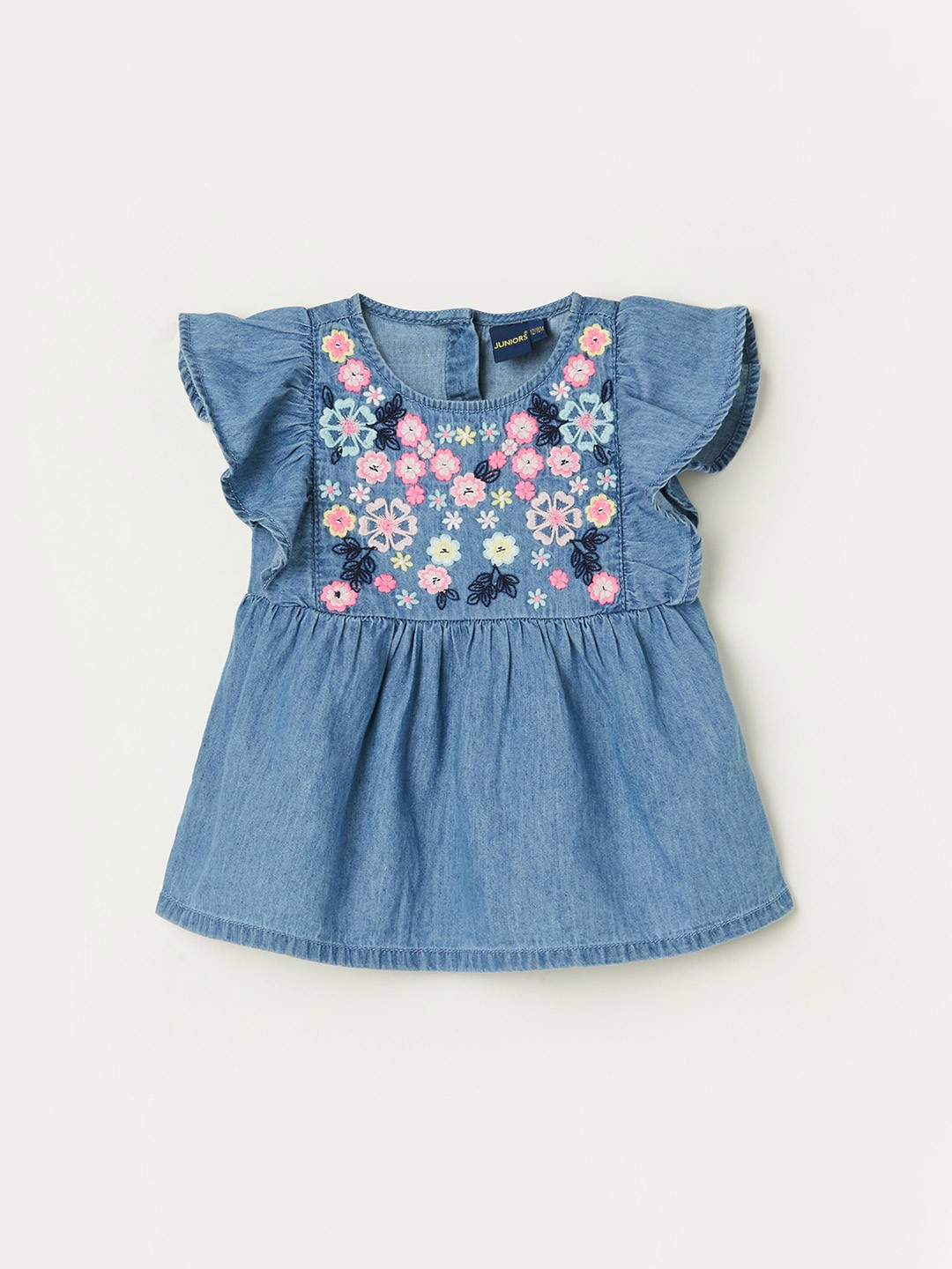 

Juniors by Lifestyle Girls Floral Embroidered Cotton Flutter Sleeves Top, Blue
