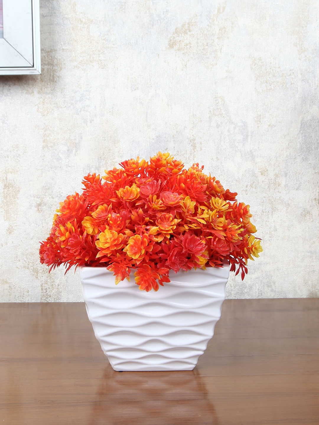 

FOLIYAJ Orange Faux Red Apple Plant With Pot