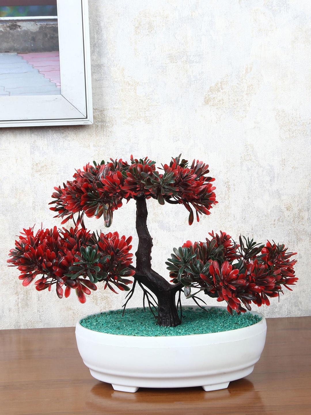 

FOLIYAJ Red Faux Bonsai Plant With Pot