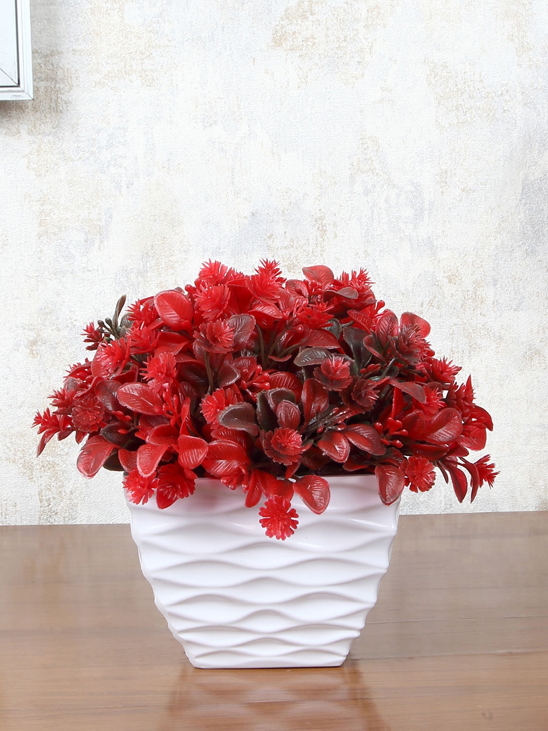 

FOLIYAJ Red & White Faux Flowery Plant With Pot