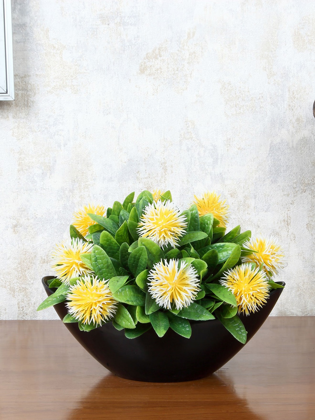 

FOLIYAJ Yellow & Green Faux Flowery Plant With Pot