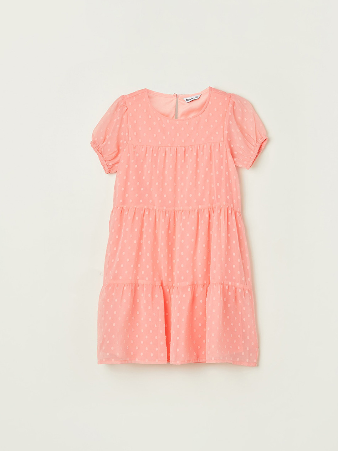 

Fame Forever by Lifestyle Puff Sleeve Tiered Dobby A-Line Dress, Peach